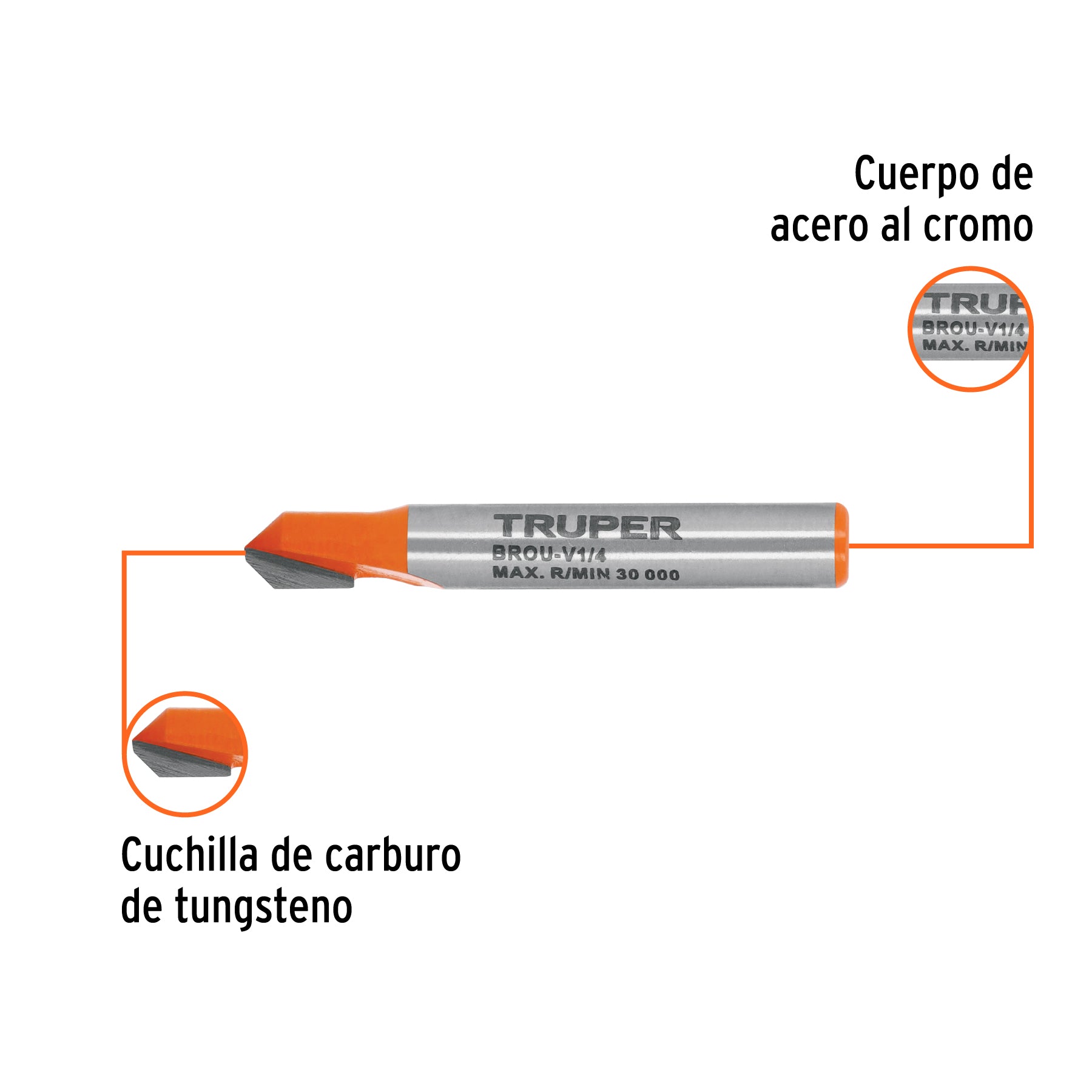 Broca para router, corte en "V", 1/4", TRUPER