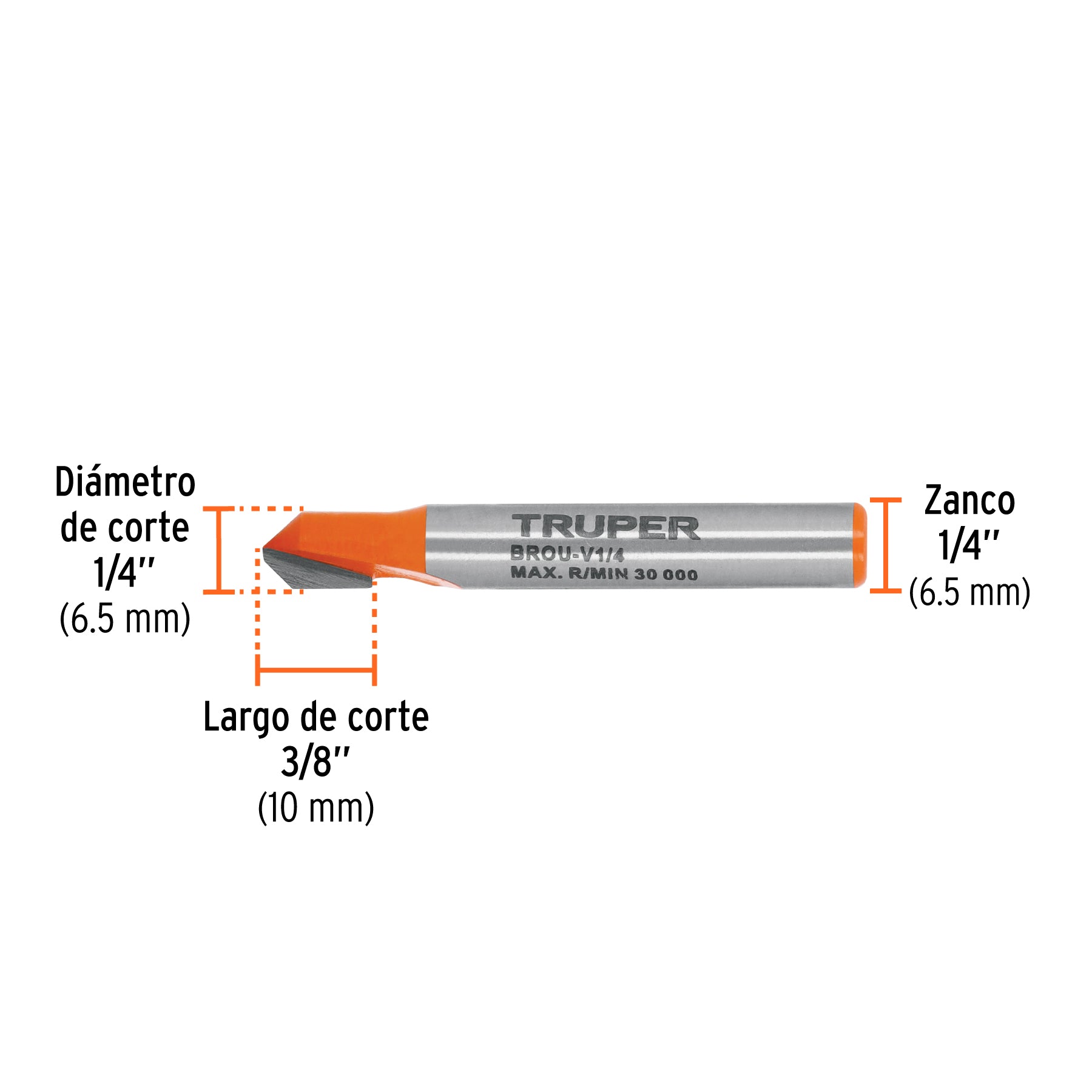 Broca para router, corte en "V", 1/4", TRUPER