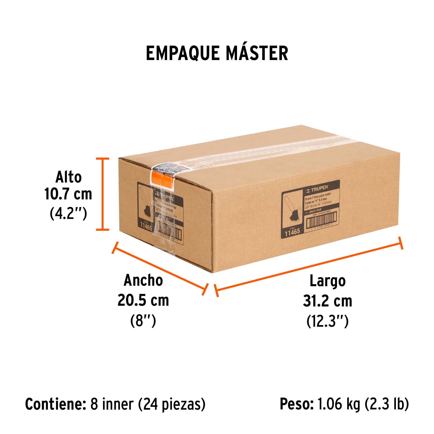 Broca para router, corte en "V", 3/8", TRUPER - Empaque