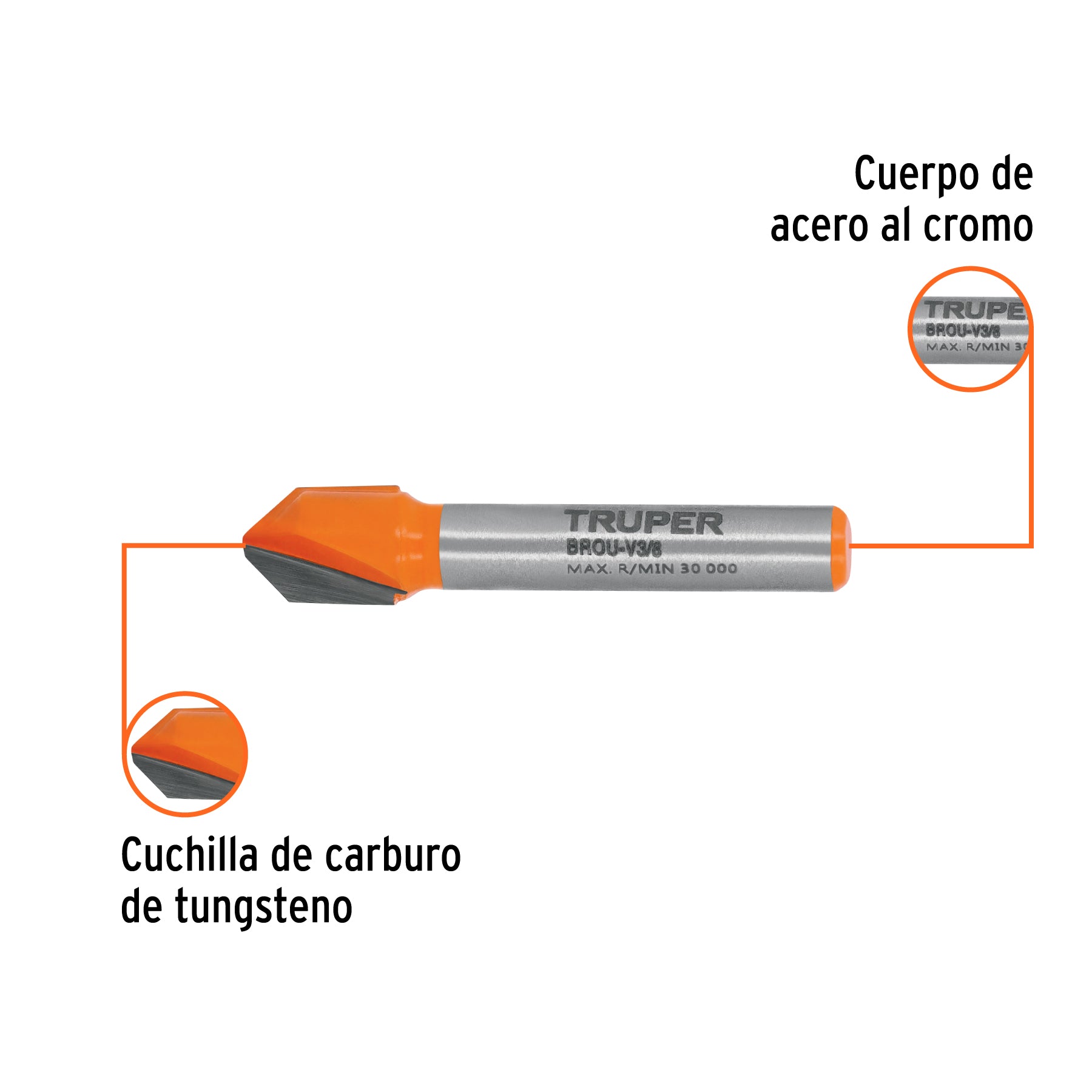 Broca para router, corte en "V", 3/8", TRUPER