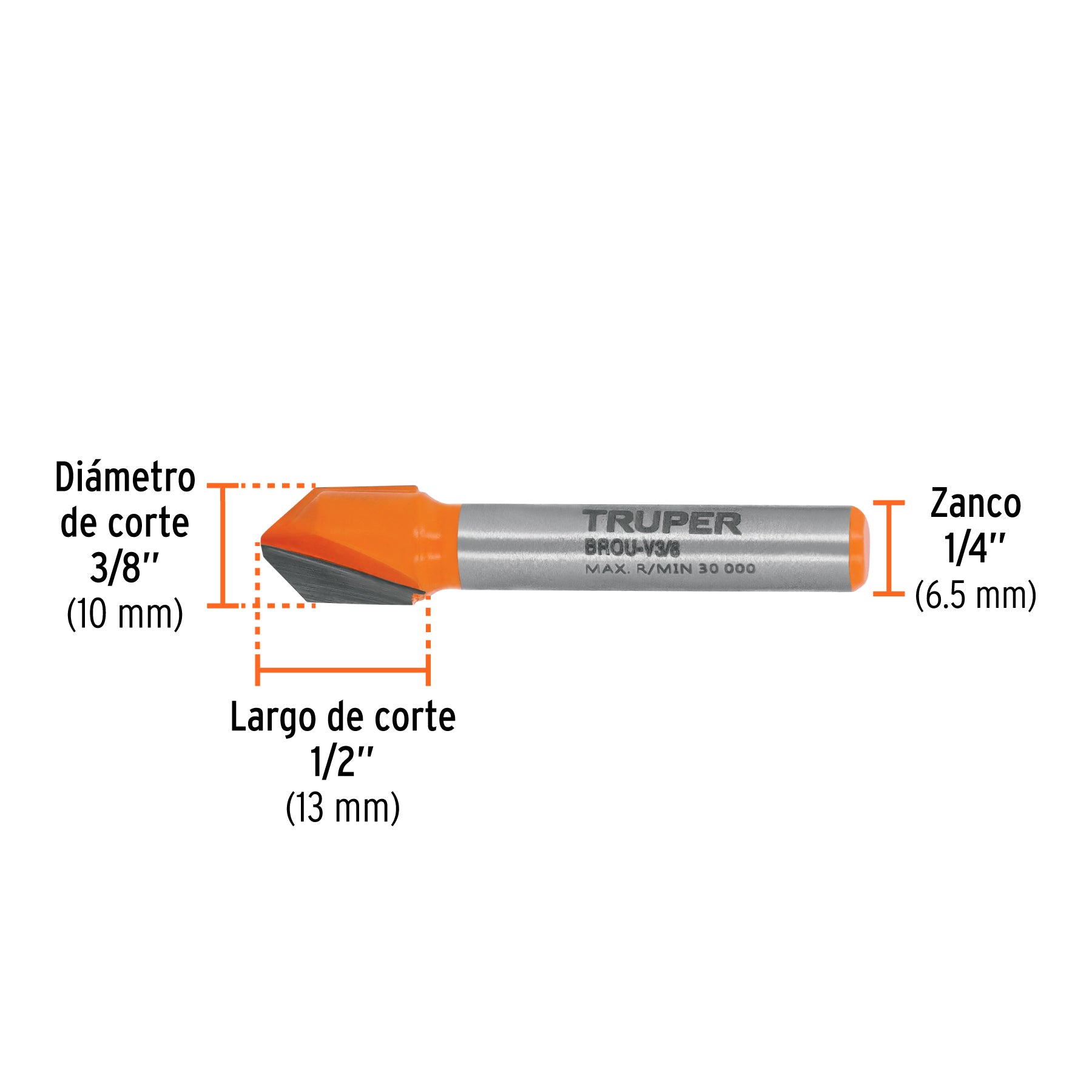 Broca para router, corte en "V", 3/8", TRUPER