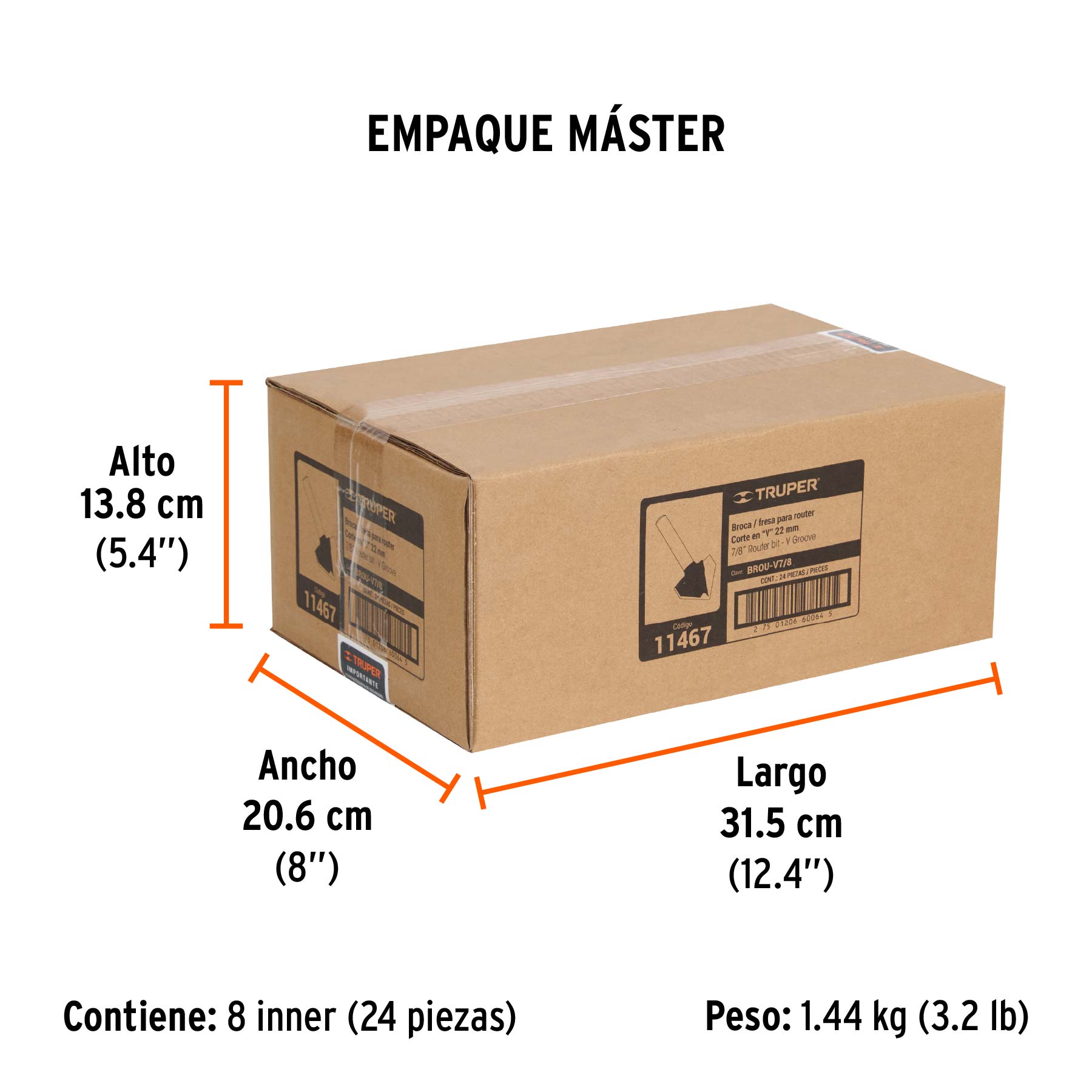 Broca para router, corte en "V", 7/8", TRUPER - Empaque