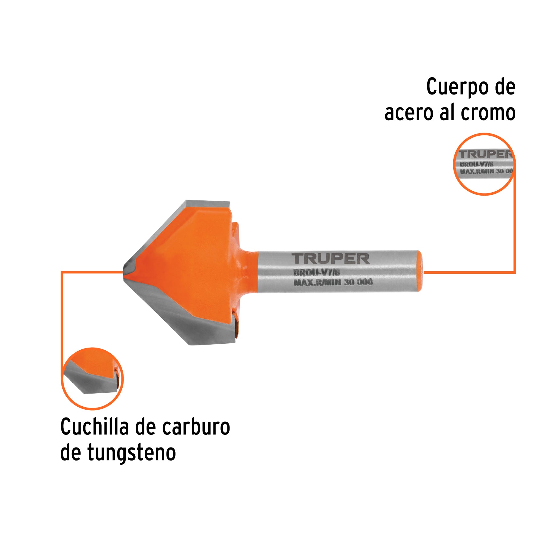 Broca para router, corte en "V", 7/8", TRUPER
