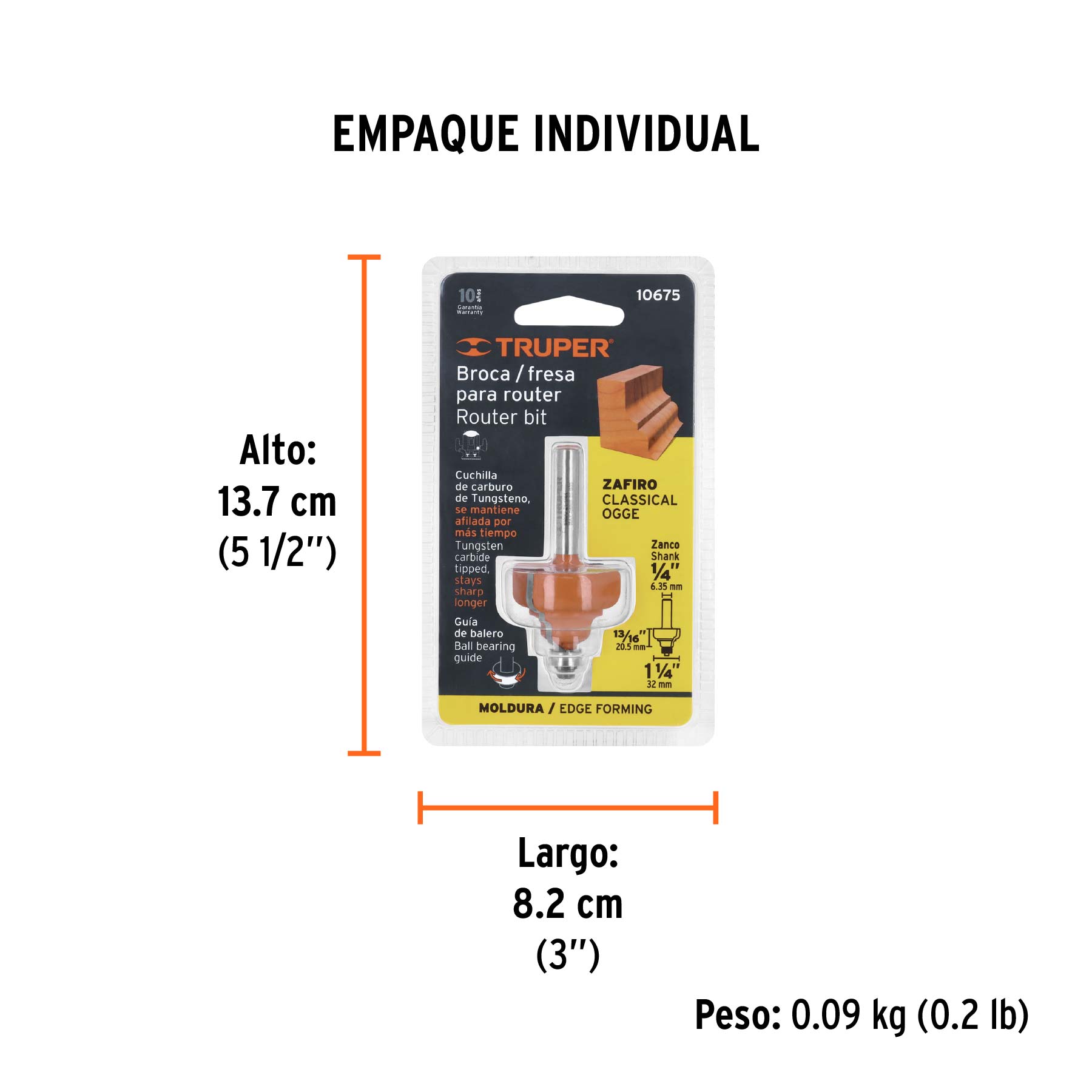 Broca para router, zafiro, 1-1/4", con balero, TRUPER - Empaque