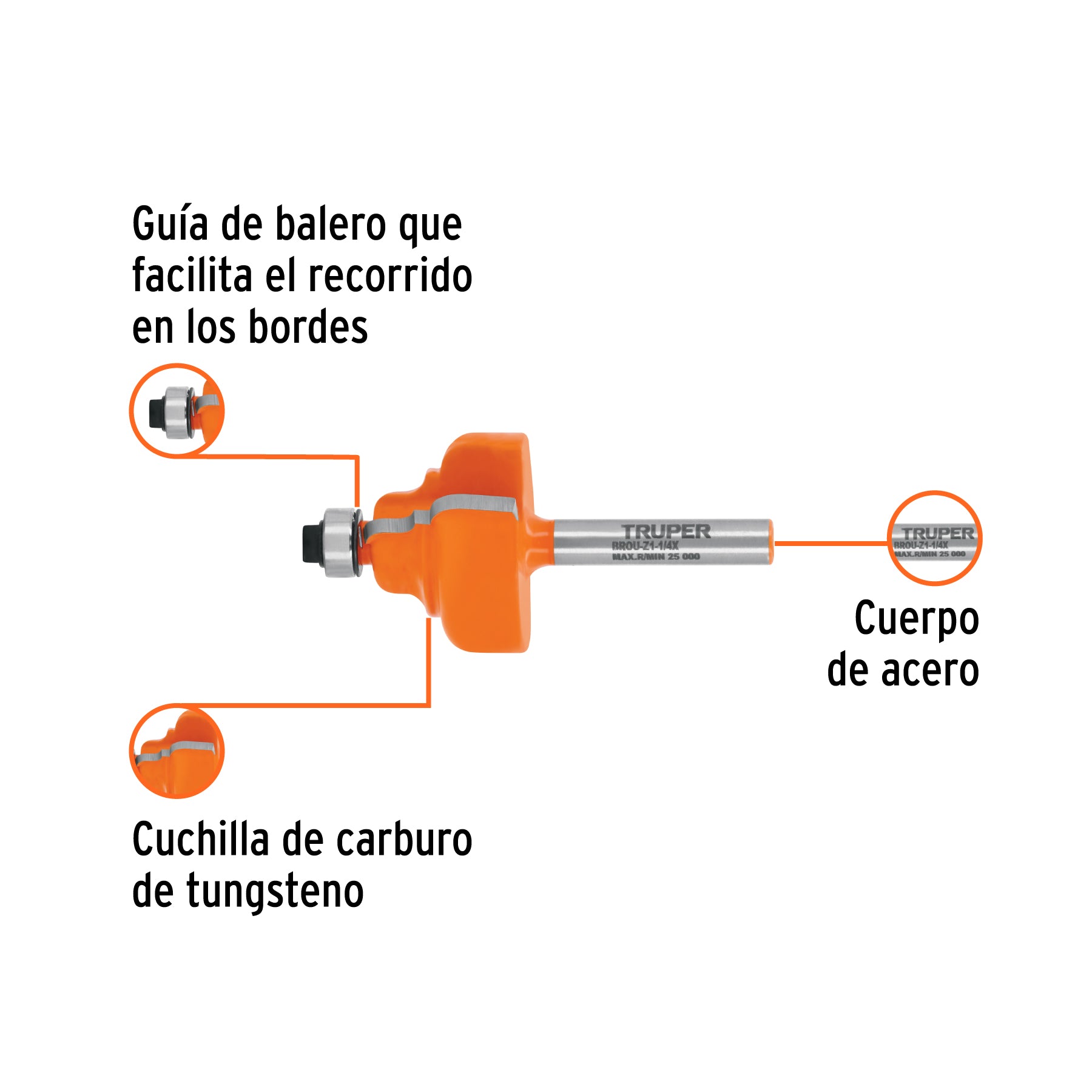 Broca para router, zafiro, 1-1/4", con balero, TRUPER