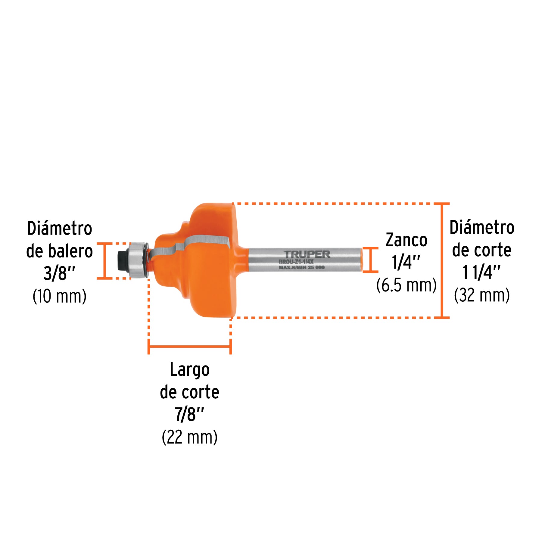 Broca para router, zafiro, 1-1/4", con balero, TRUPER