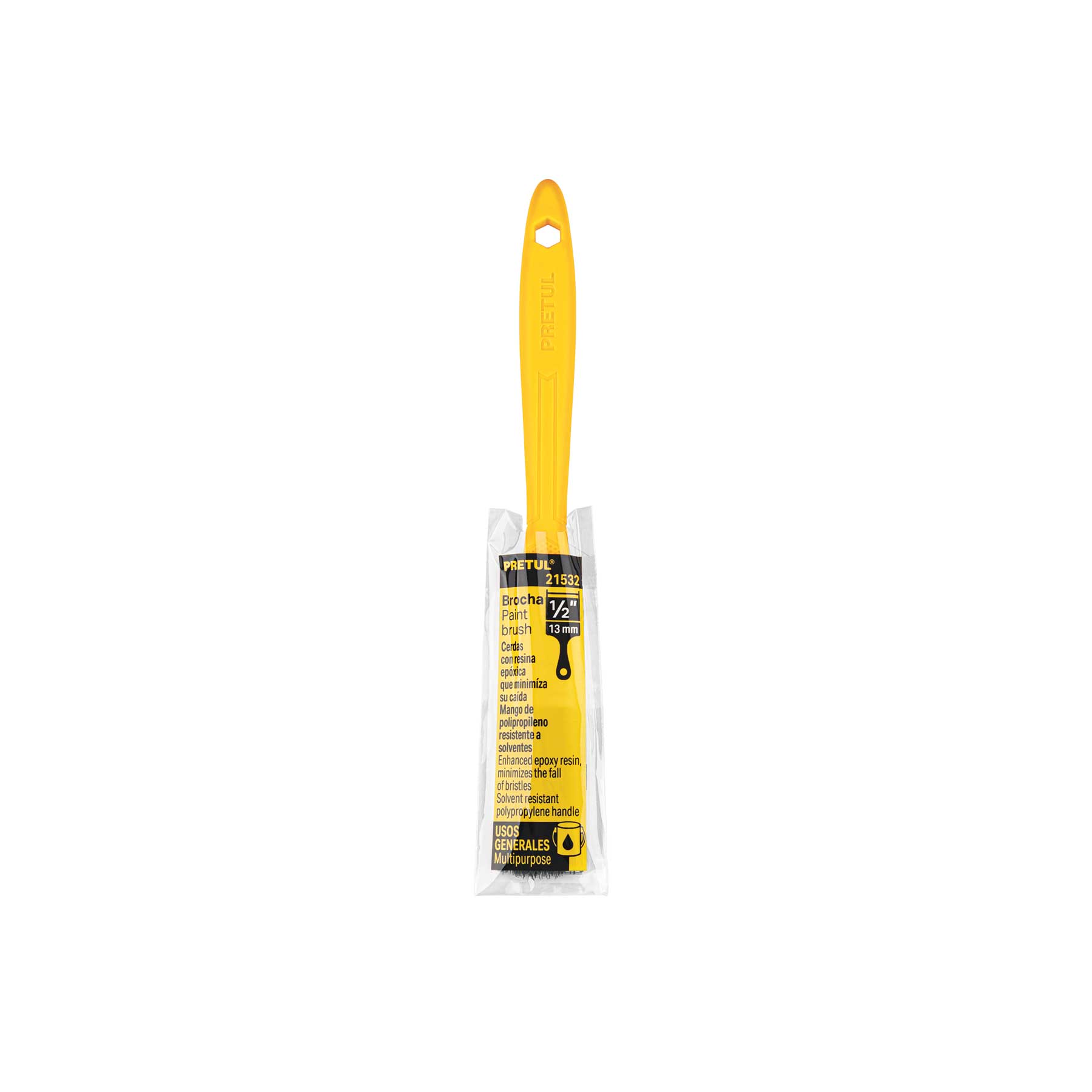 Brocha uso general de 1/2" con mango de plástico, PRETUL