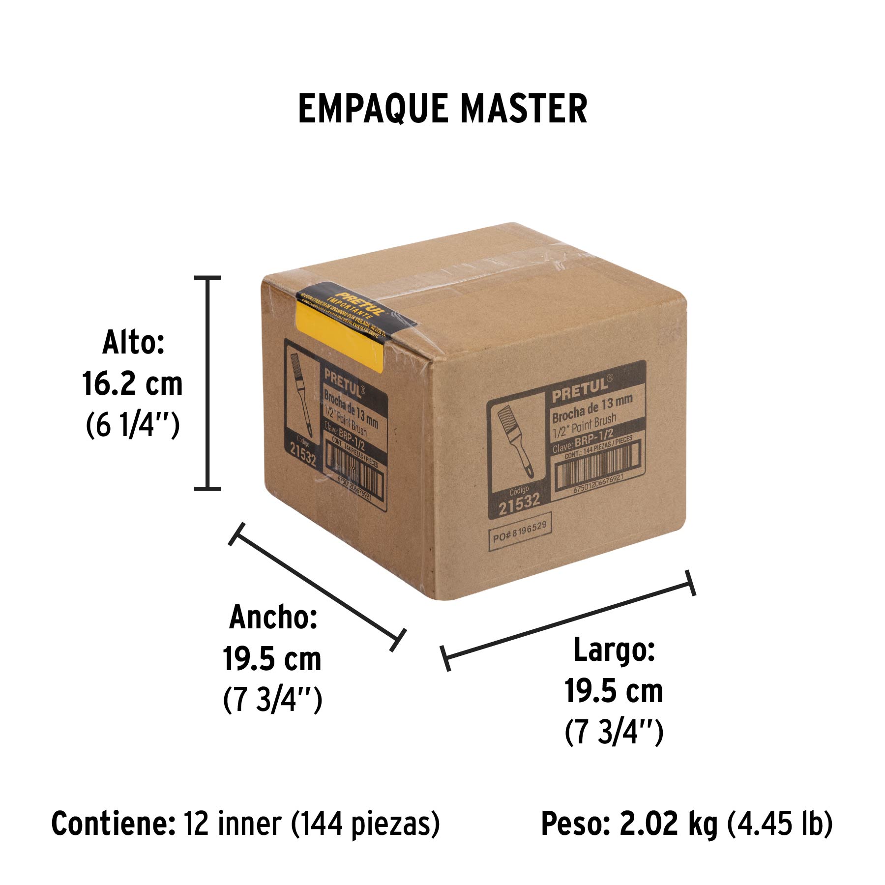 Brocha uso general de 1/2" con mango de plástico, PRETUL - Empaque