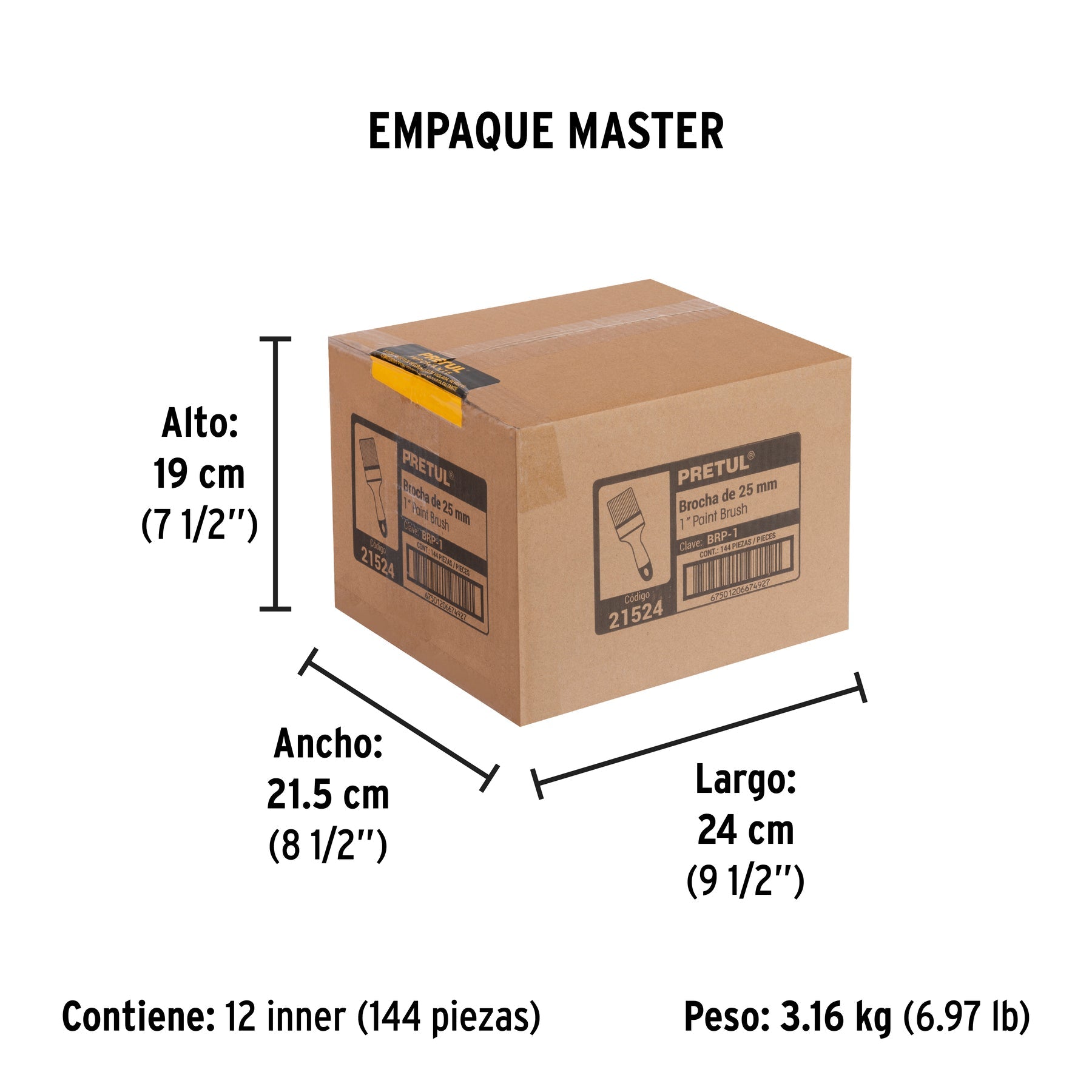 Brocha uso general de 1" con mango de plástico, PRETUL - Empaque