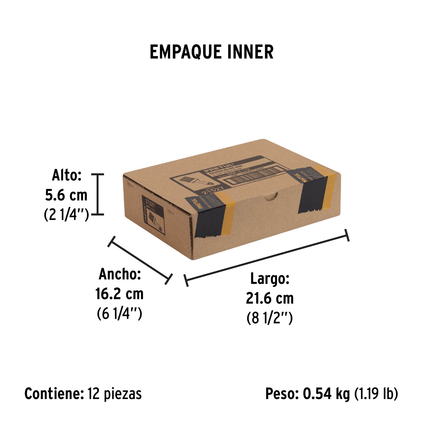 Brocha uso general de 2-1/2" con mango de plástico, PRETUL - Empaque