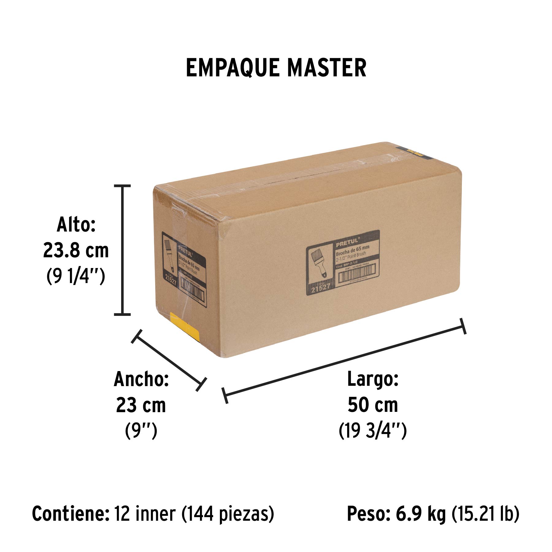 Brocha uso general de 2-1/2" con mango de plástico, PRETUL - Empaque