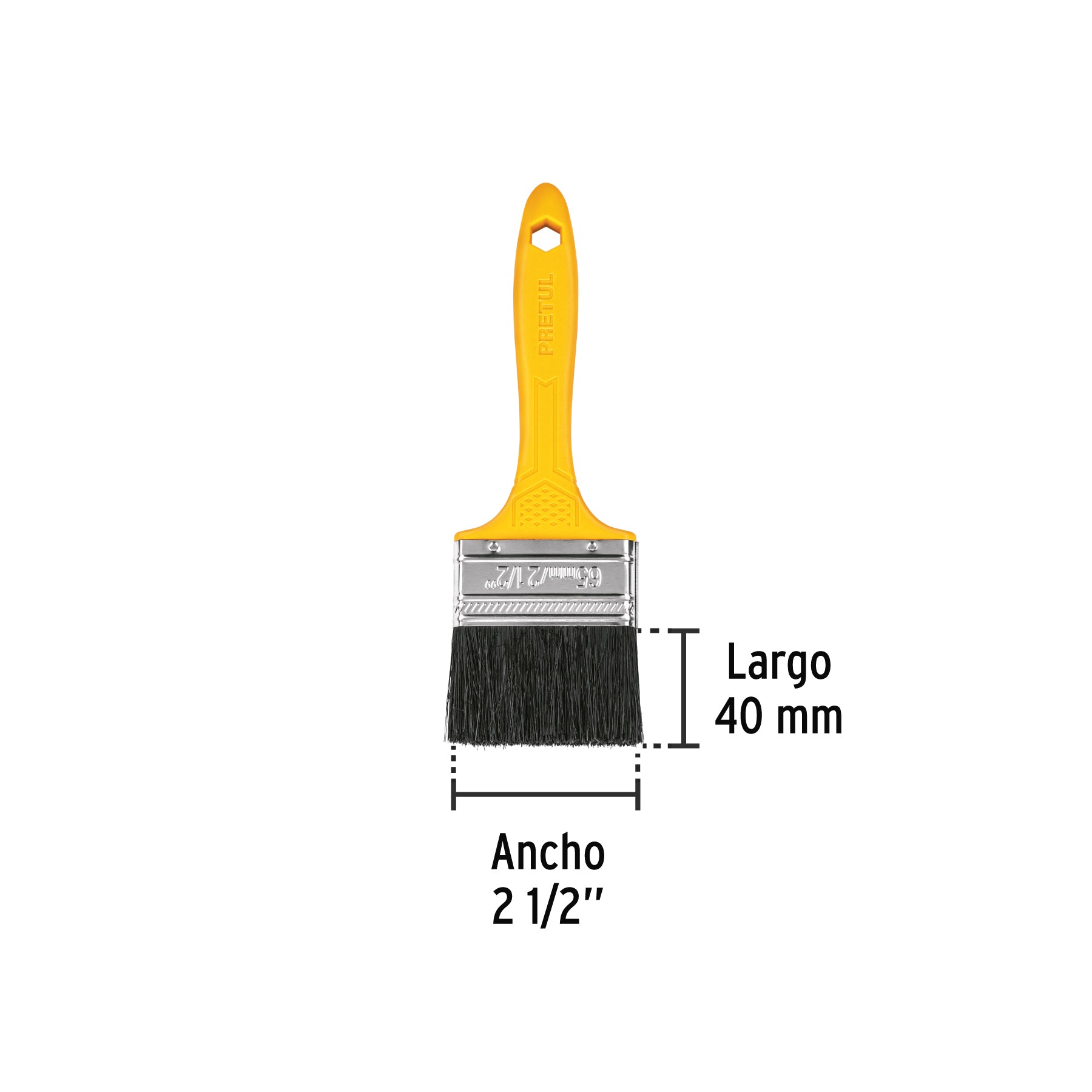 Brocha uso general de 2-1/2" con mango de plástico, PRETUL