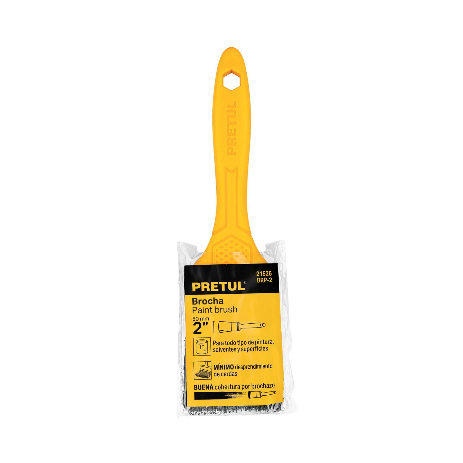 Brocha uso general de 2" con mango de plástico, PRETUL