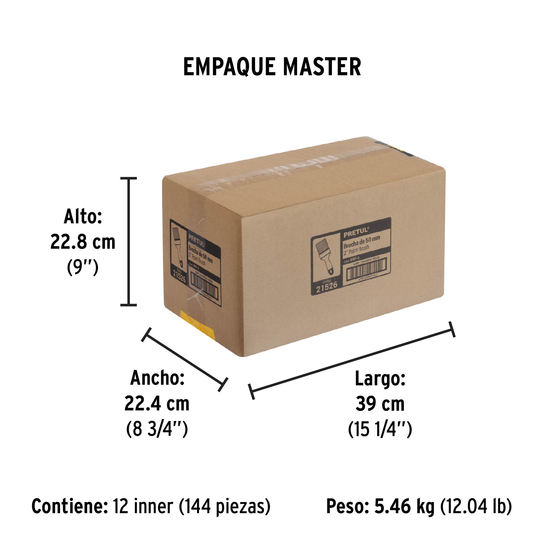 Brocha uso general de 2" con mango de plástico, PRETUL - Empaque
