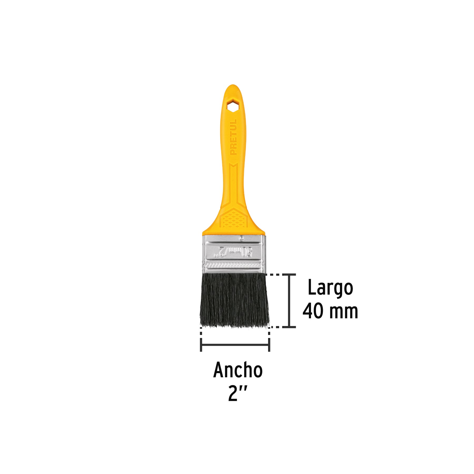 Brocha uso general de 2" con mango de plástico, PRETUL