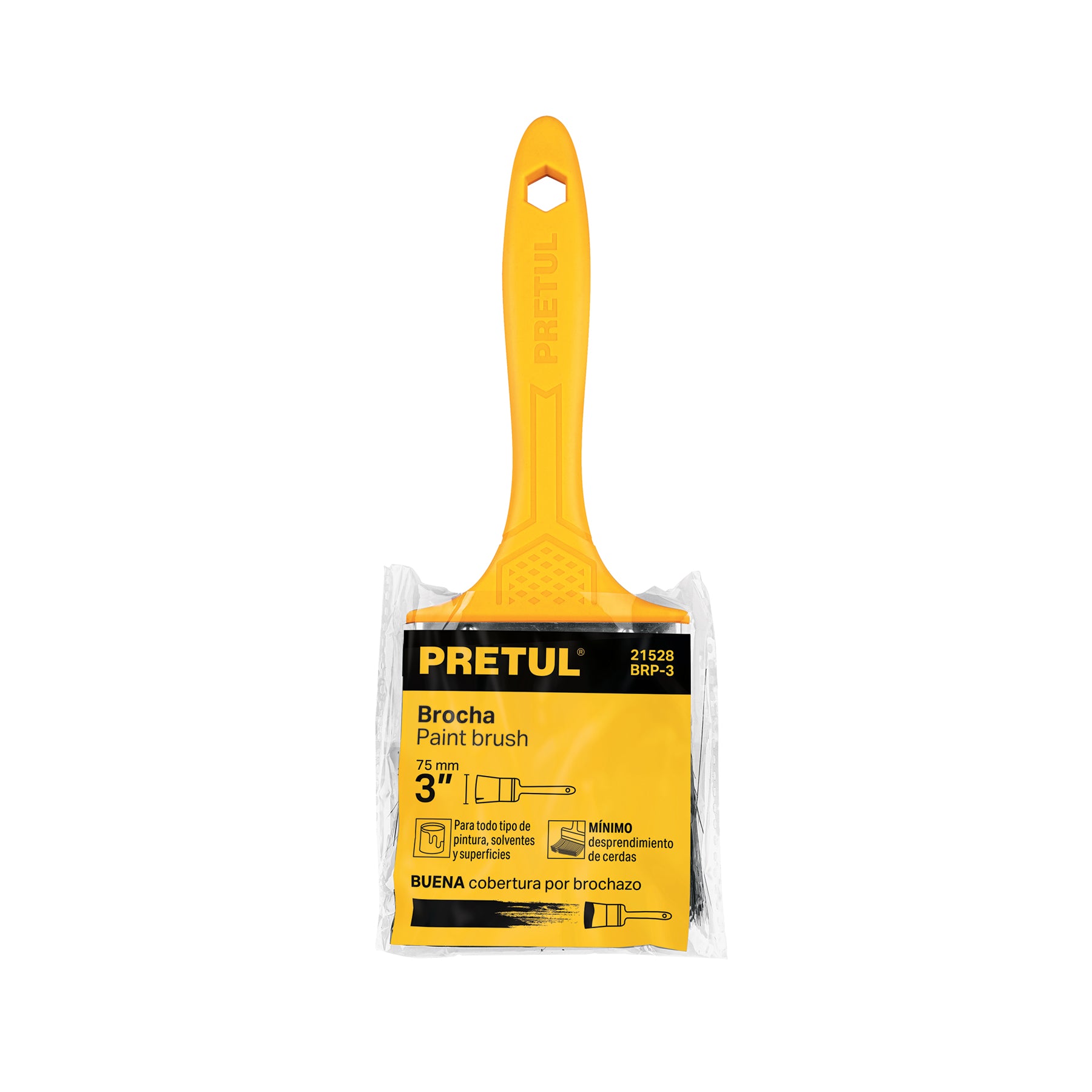 Brocha uso general de 3" con mango de plástico, PRETUL