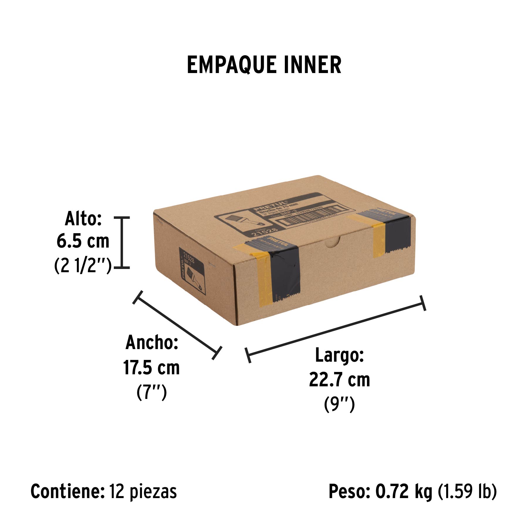 Brocha uso general de 3" con mango de plástico, PRETUL - Empaque