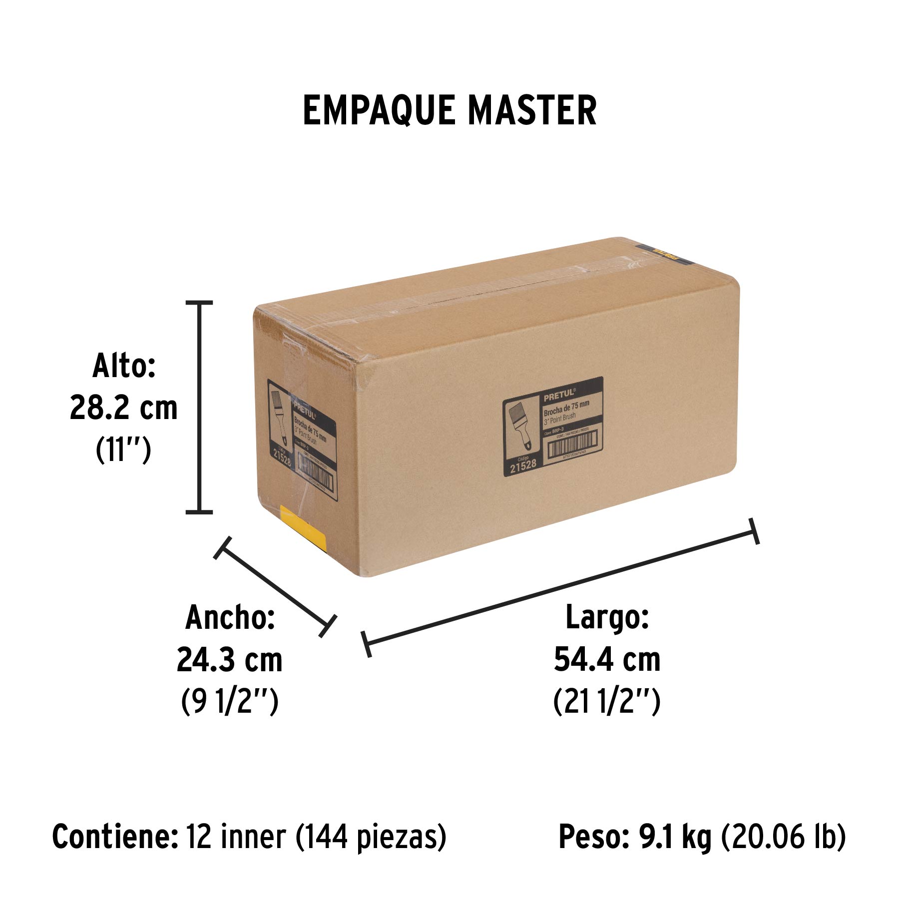 Brocha uso general de 3" con mango de plástico, PRETUL - Empaque
