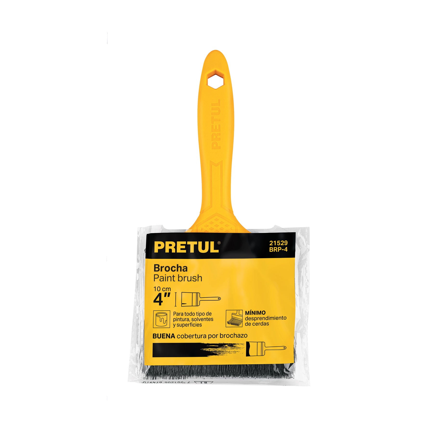 Brocha uso general de 4" con mango de plástico, PRETUL