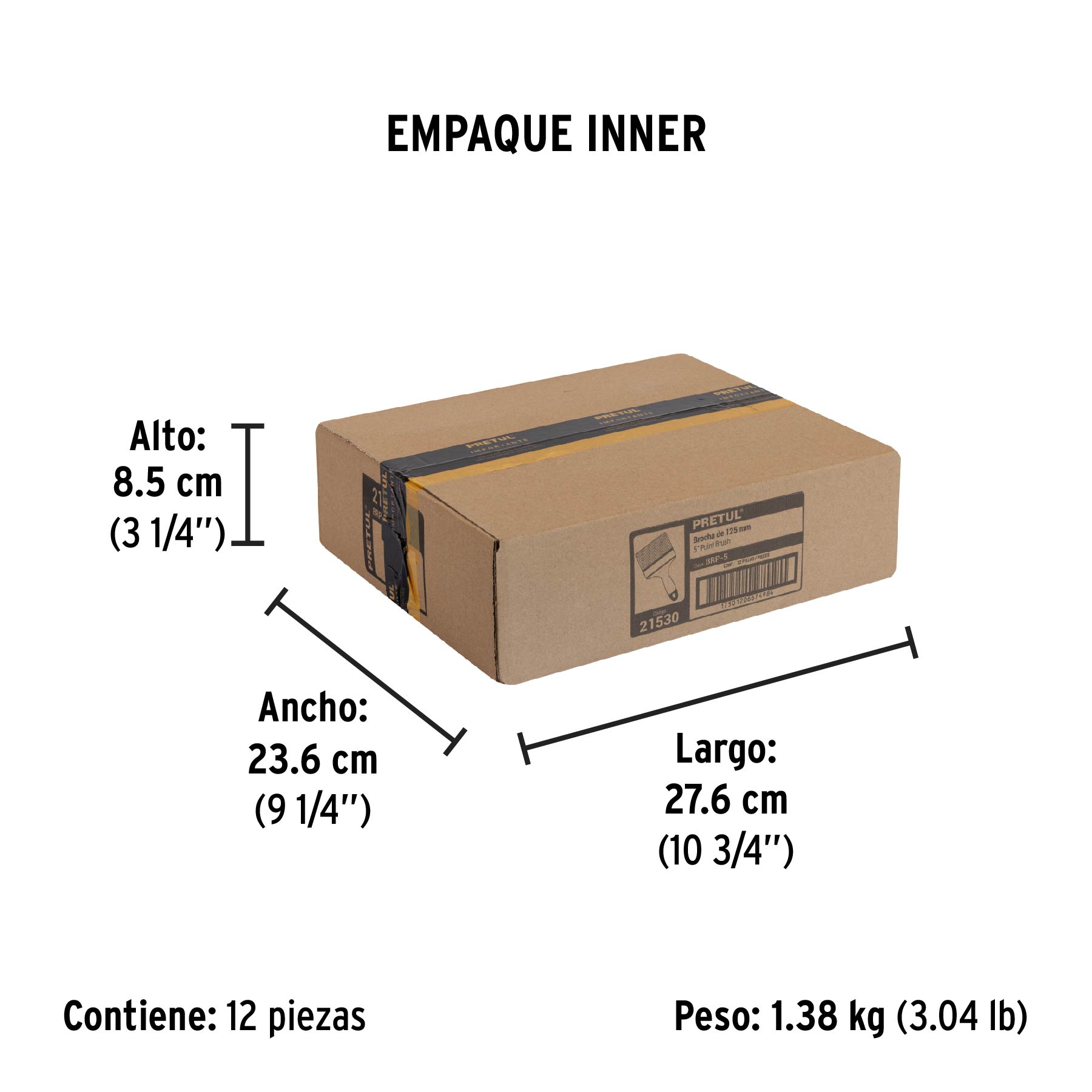 Brocha uso general de 5" con mango de plástico, PRETUL - Empaque