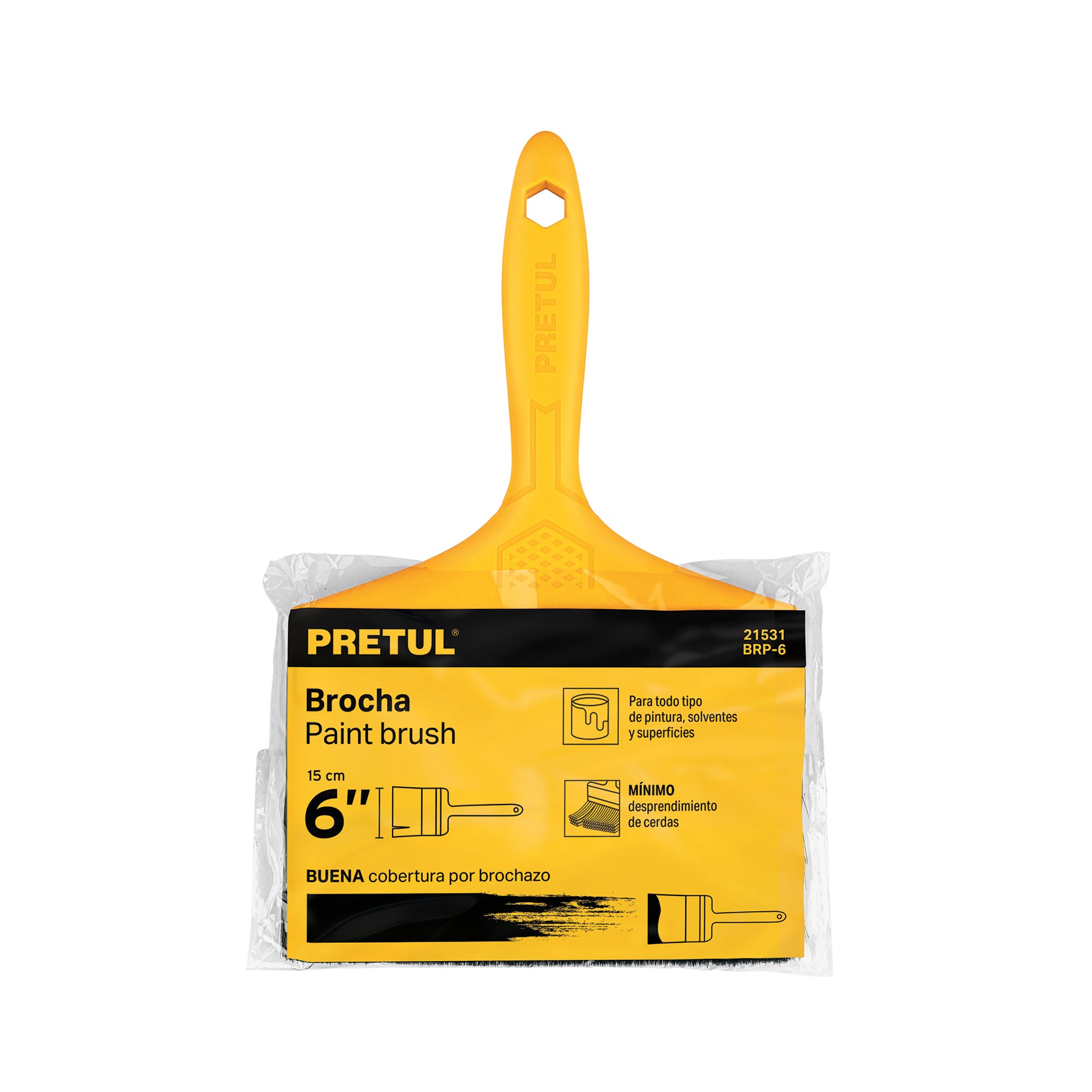 Brocha uso general de 6" con mango de plástico, PRETUL