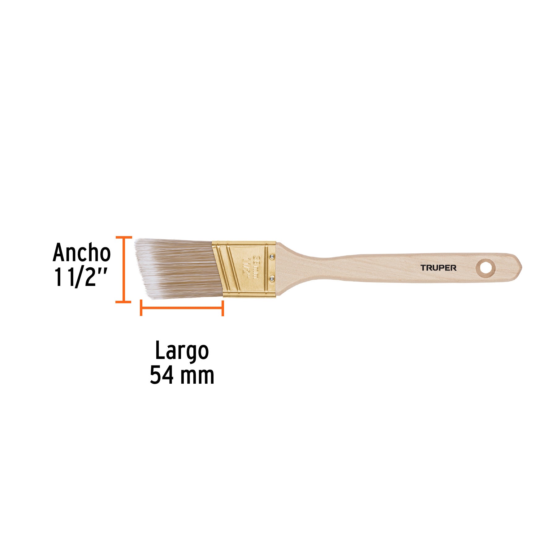 Brocha cerdas sintéticas 1-1/2" corte angular, mango madera