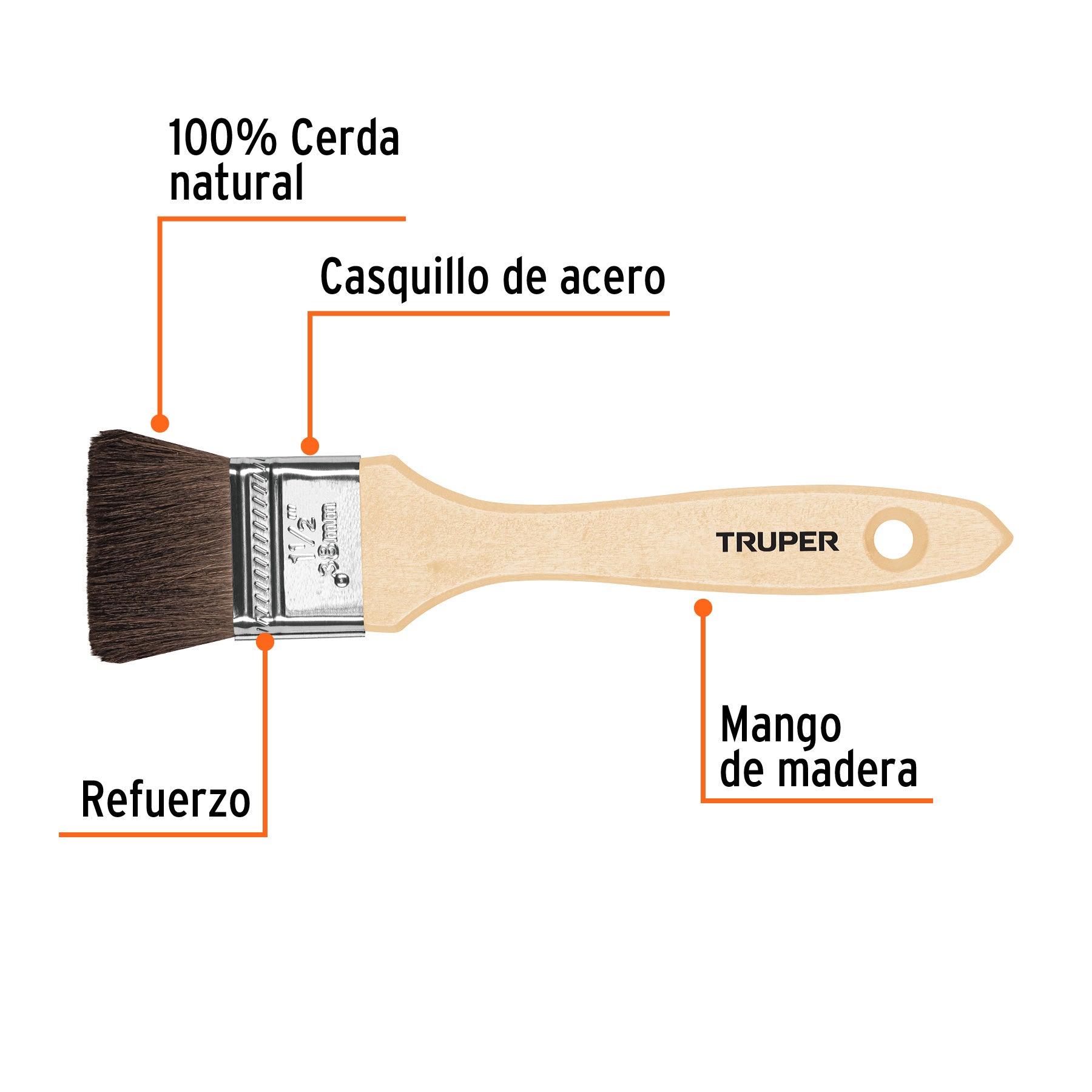 Brocha pelo de camello de 1-1/2" con mango de madera, TRUPER