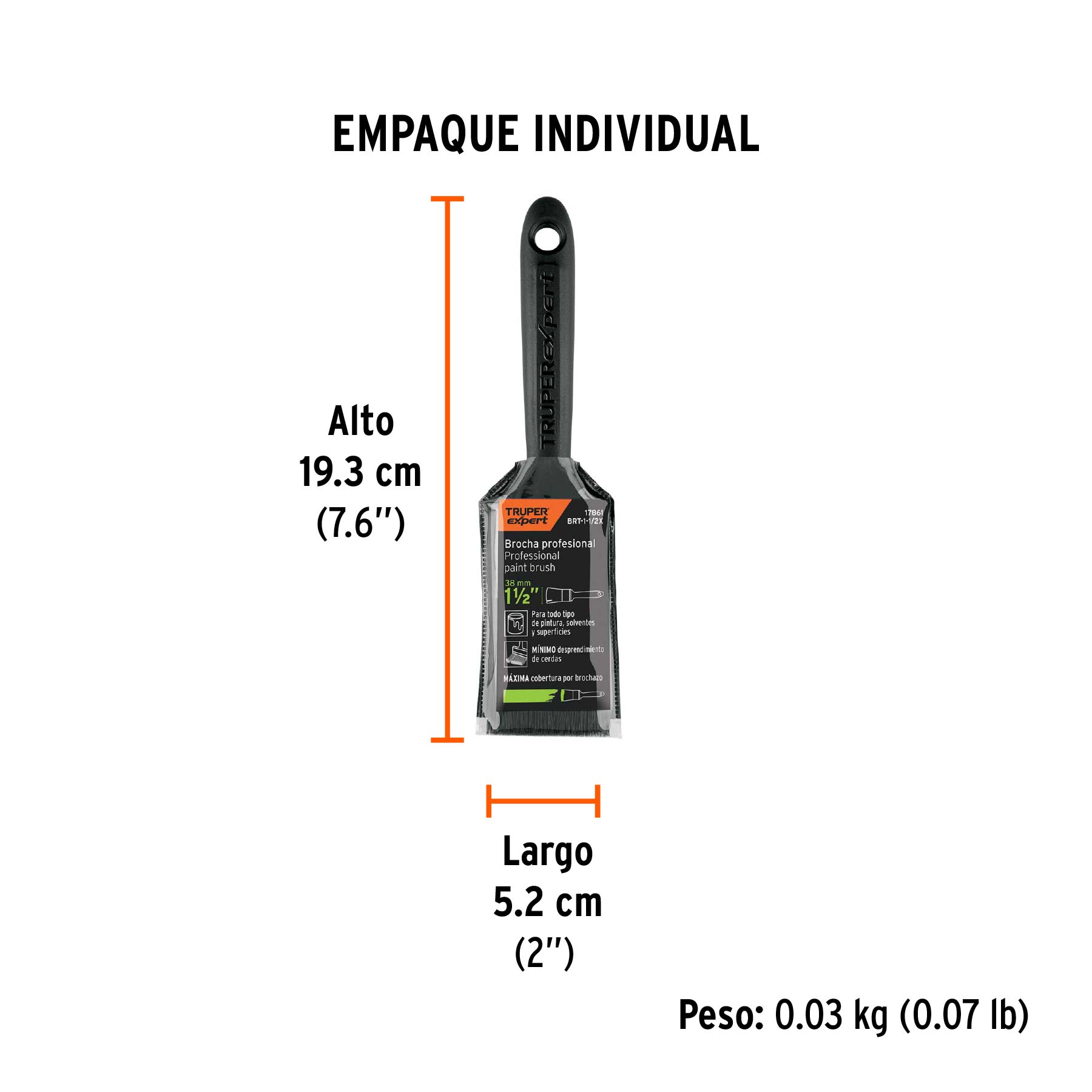 Brocha profesional de 1-1/2" mango de plástico, EXPERT - Empaque