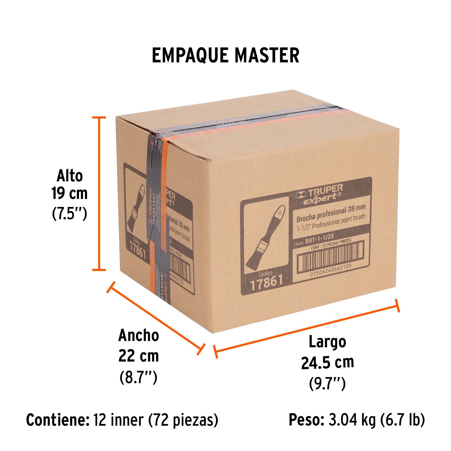 Brocha profesional de 1-1/2" mango de plástico, EXPERT - Empaque