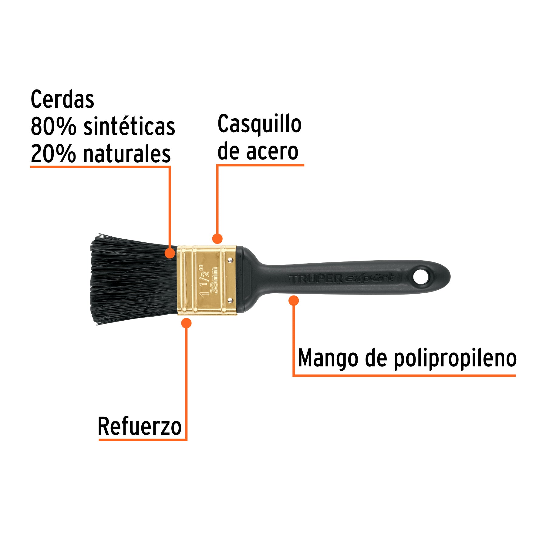 Brocha profesional de 1-1/2" mango de plástico, EXPERT