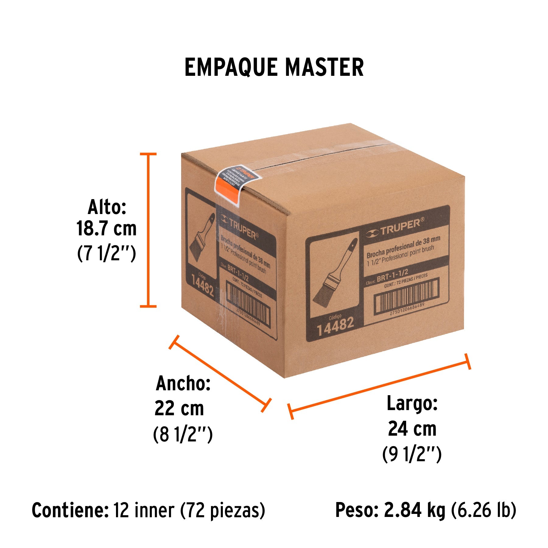 Brocha profesional de 1-1/2" con mango de plástico, TRUPER - Empaque