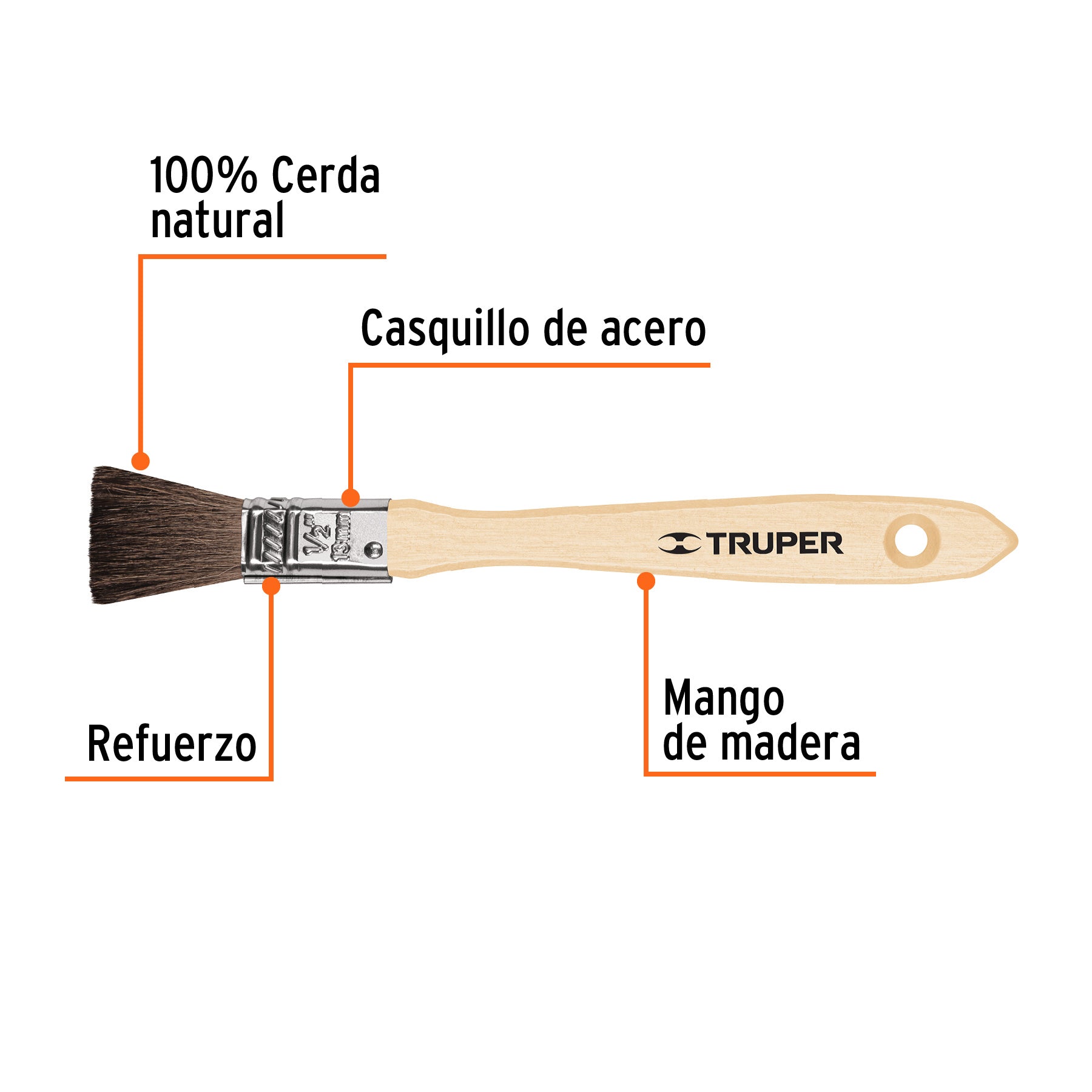 Brocha pelo de camello de 1/2" con mango de madera, TRUPER