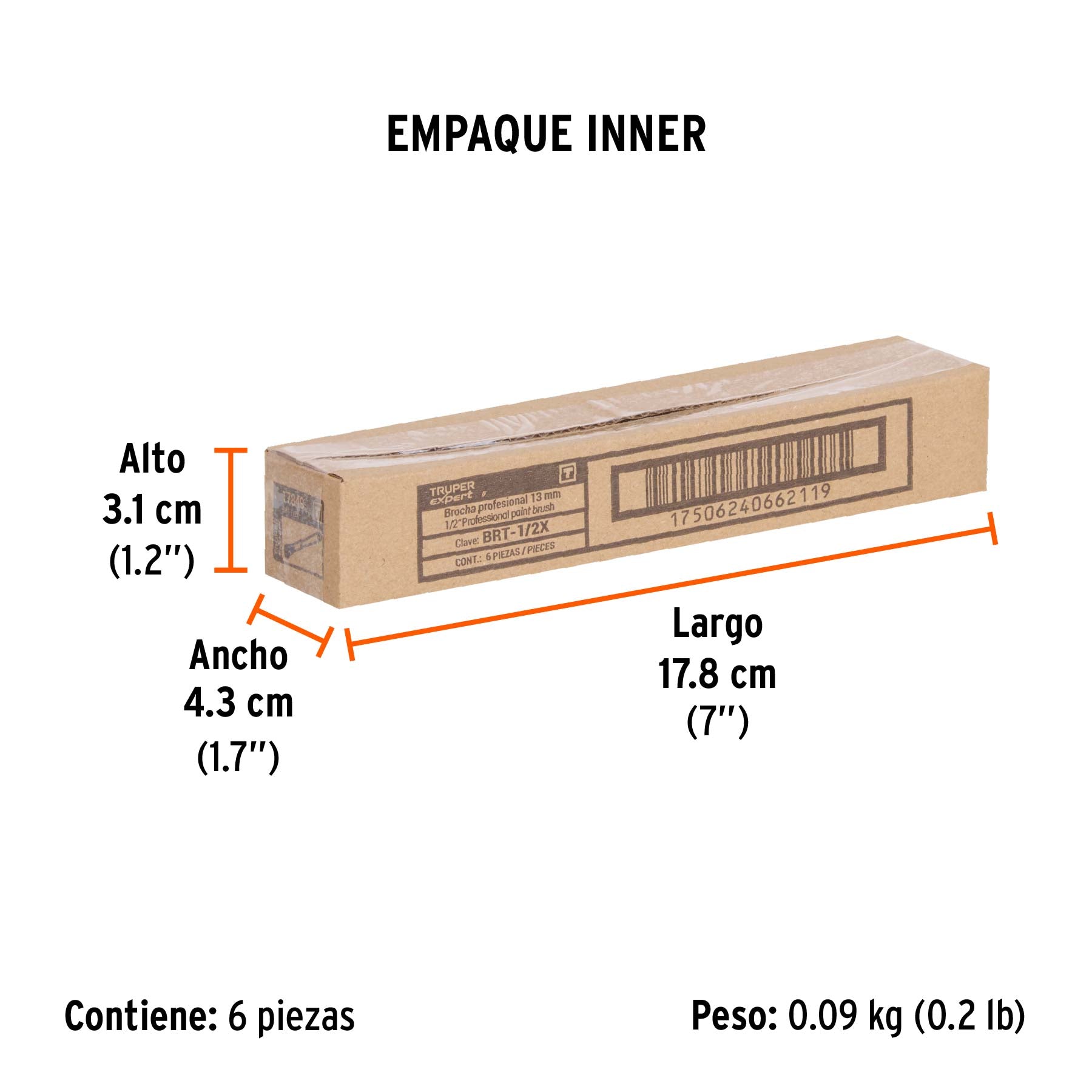 Brocha profesional de 1/2" mango de plástico, TRUPER EXPERT - Empaque