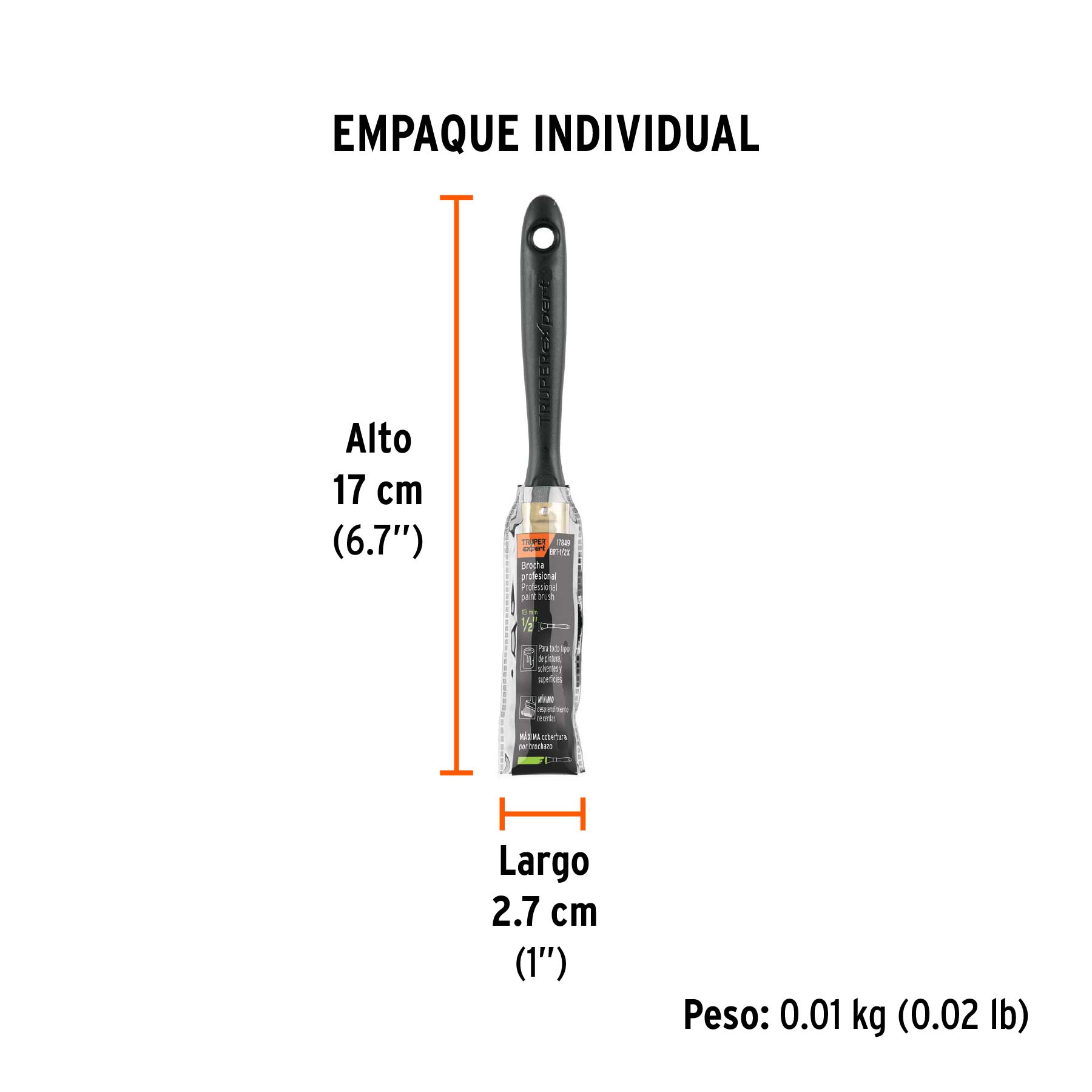 Brocha profesional de 1/2" mango de plástico, TRUPER EXPERT - Empaque