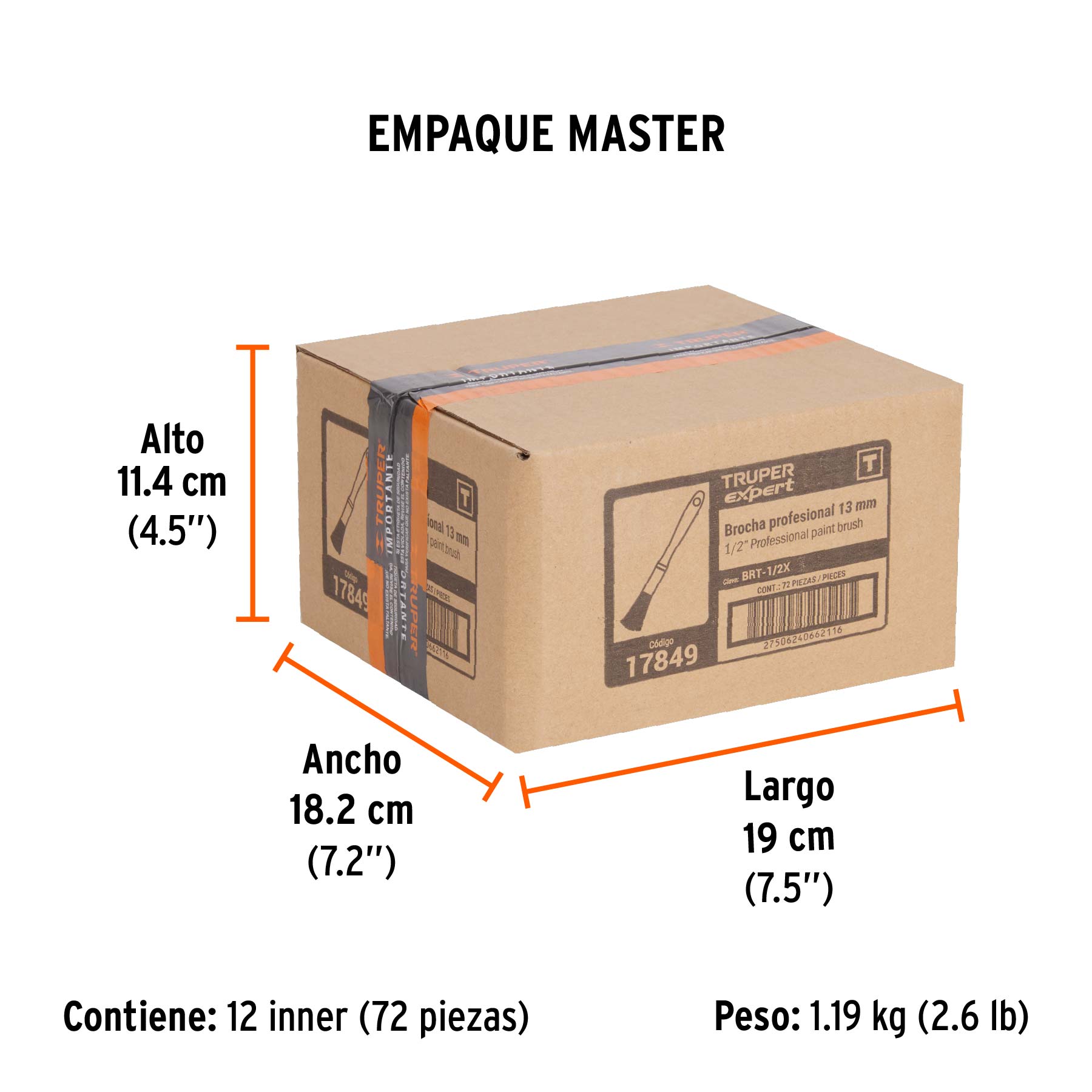 Brocha profesional de 1/2" mango de plástico, TRUPER EXPERT - Empaque