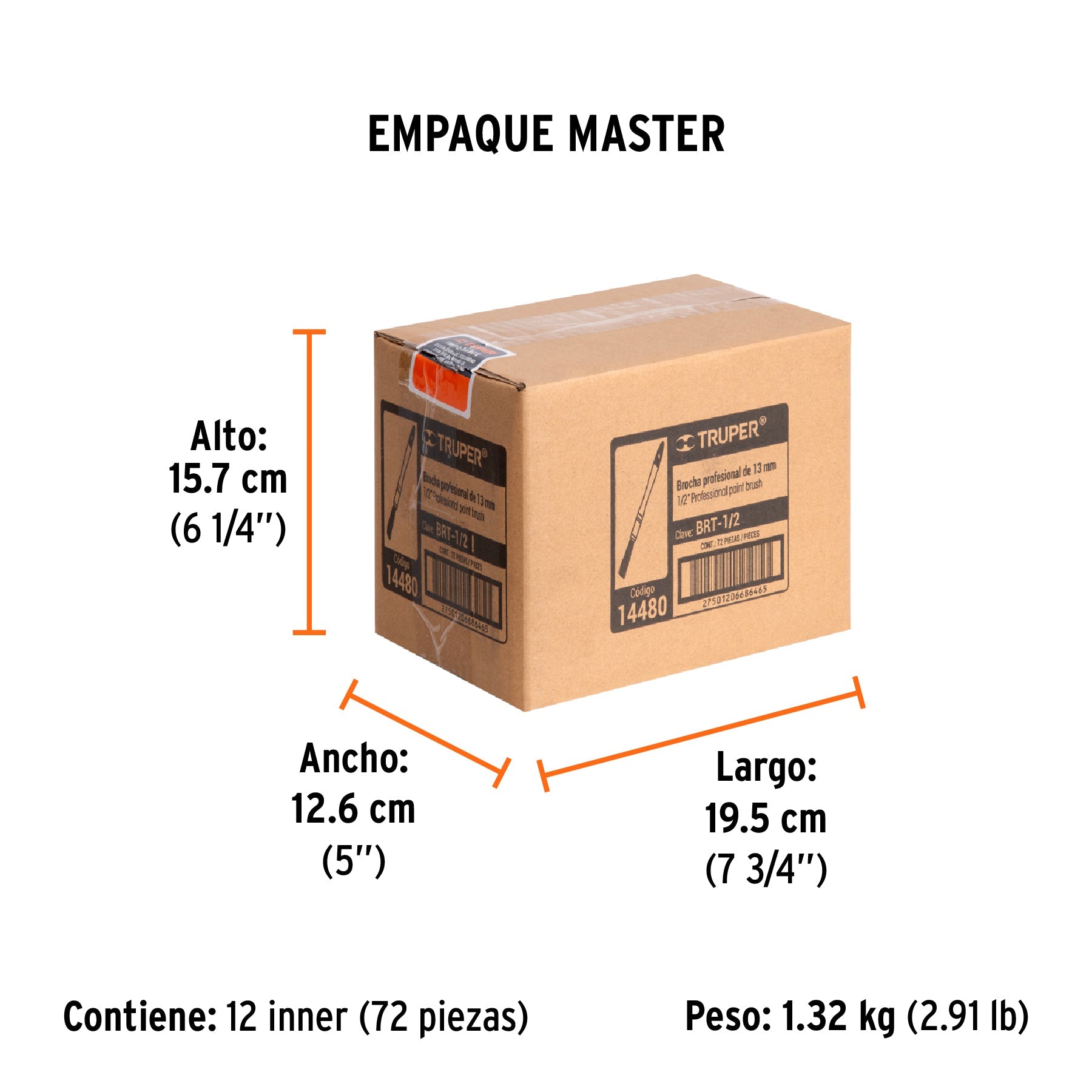 Brocha profesional de 1/2" con mango de plástico, TRUPER - Empaque