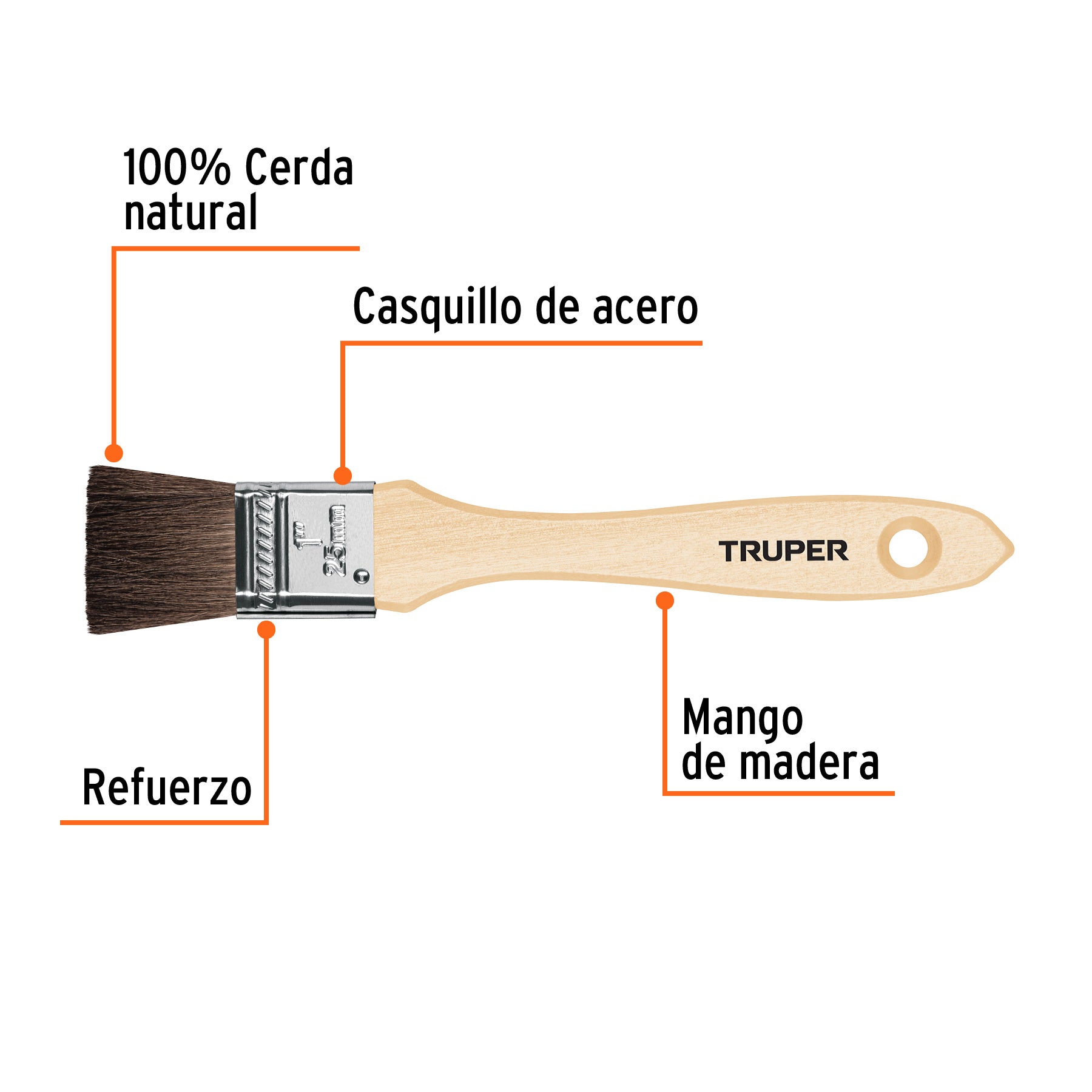 Brocha pelo de camello de 1" con mango de madera, TRUPER