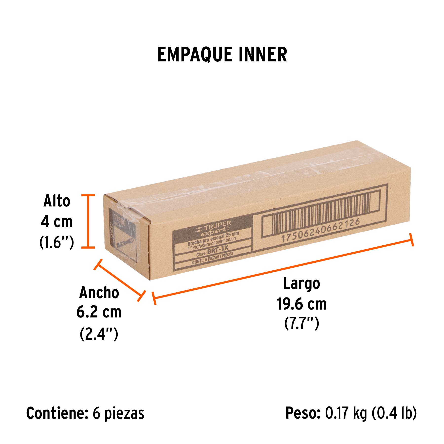 Brocha profesional de 1" mango de plástico, TRUPER EXPERT - Empaque
