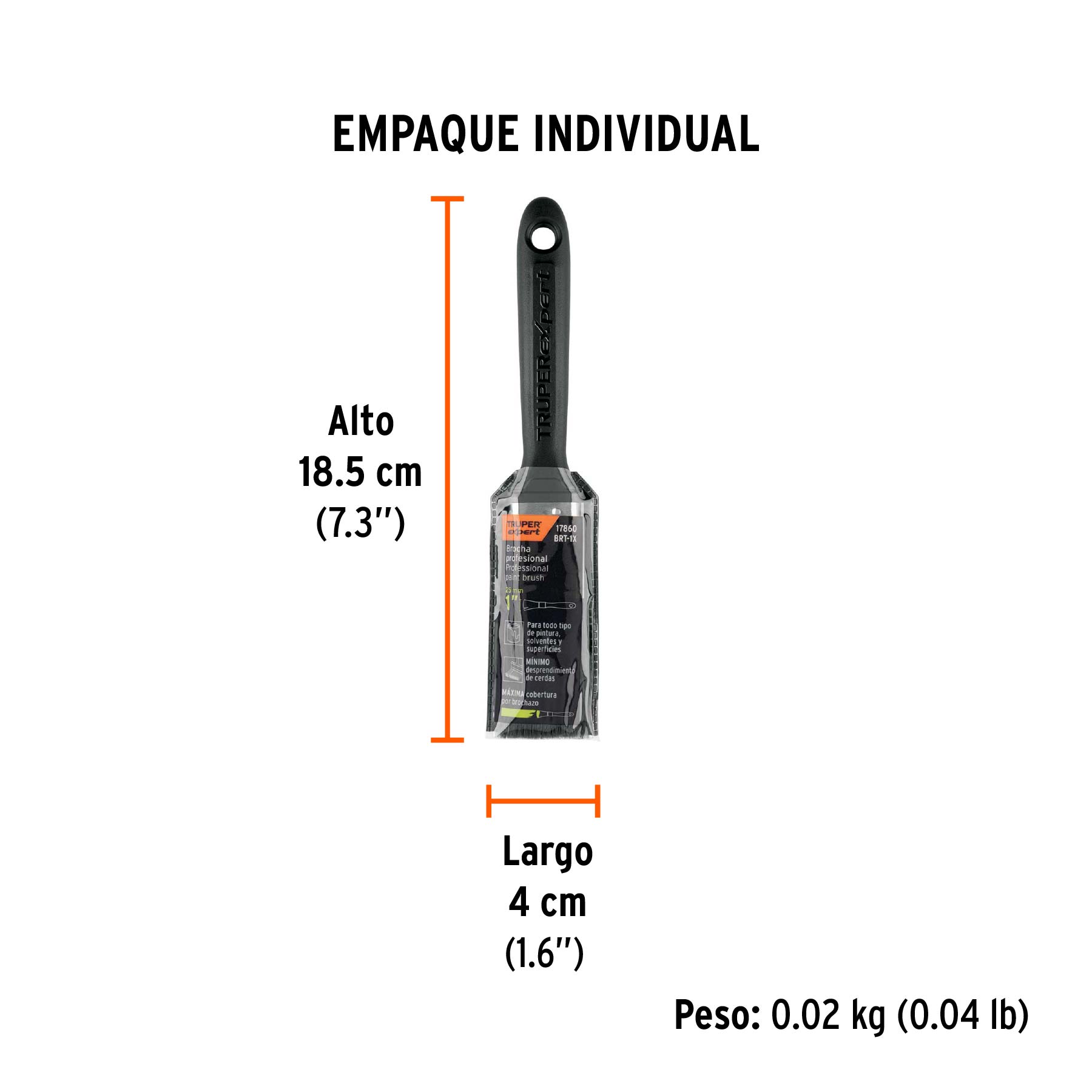 Brocha profesional de 1" mango de plástico, TRUPER EXPERT - Empaque