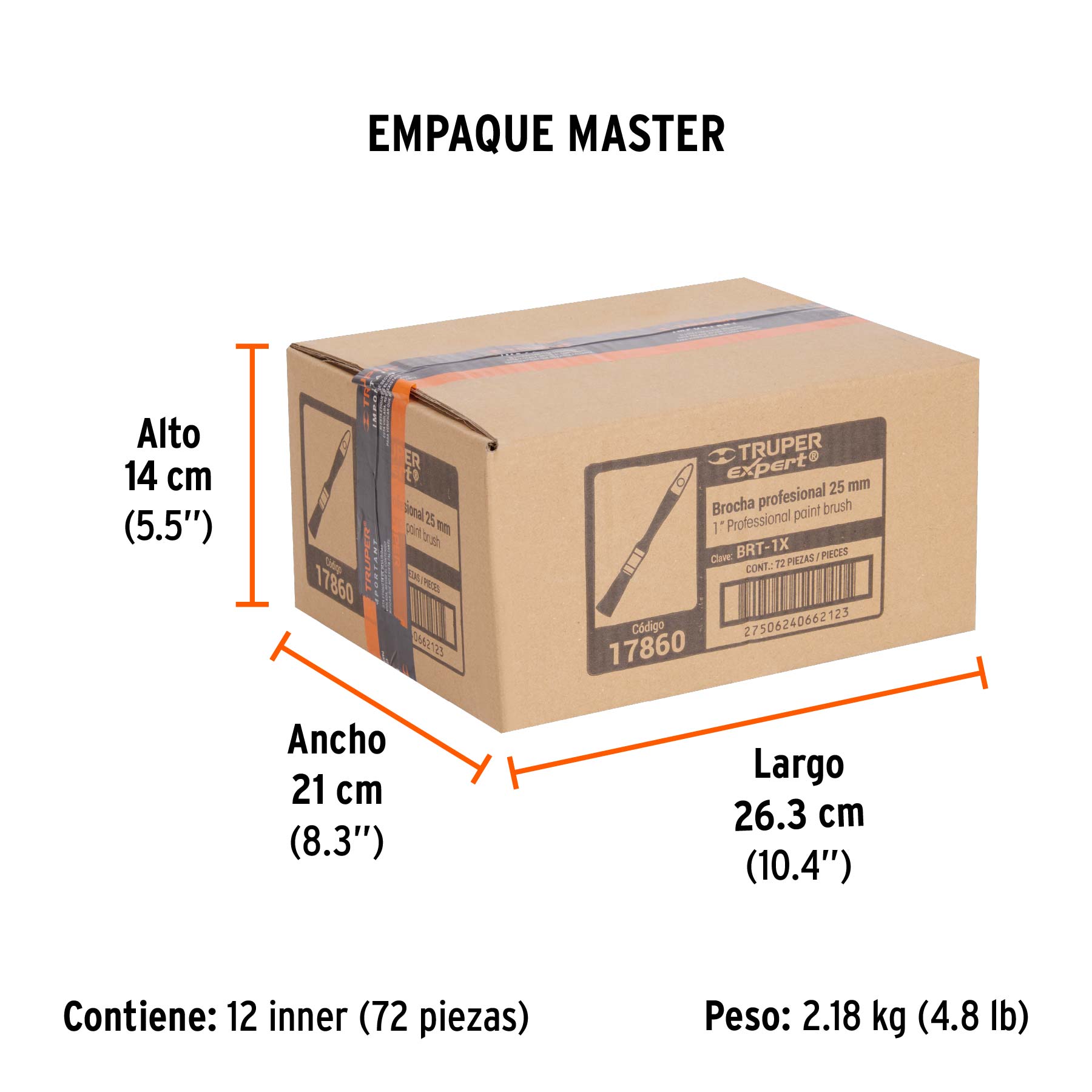 Brocha profesional de 1" mango de plástico, TRUPER EXPERT - Empaque