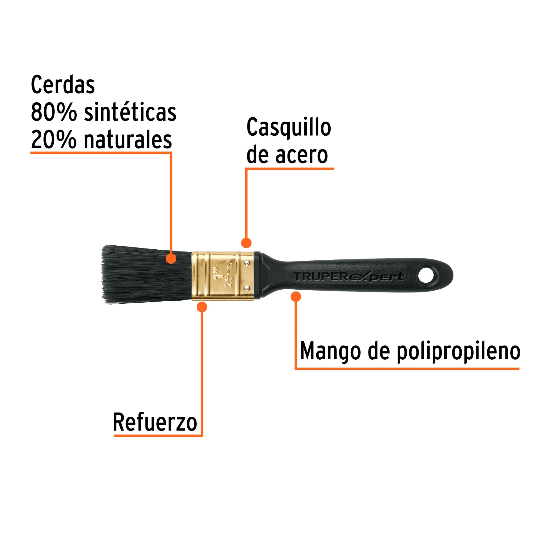 Brocha profesional de 1" mango de plástico, TRUPER EXPERT