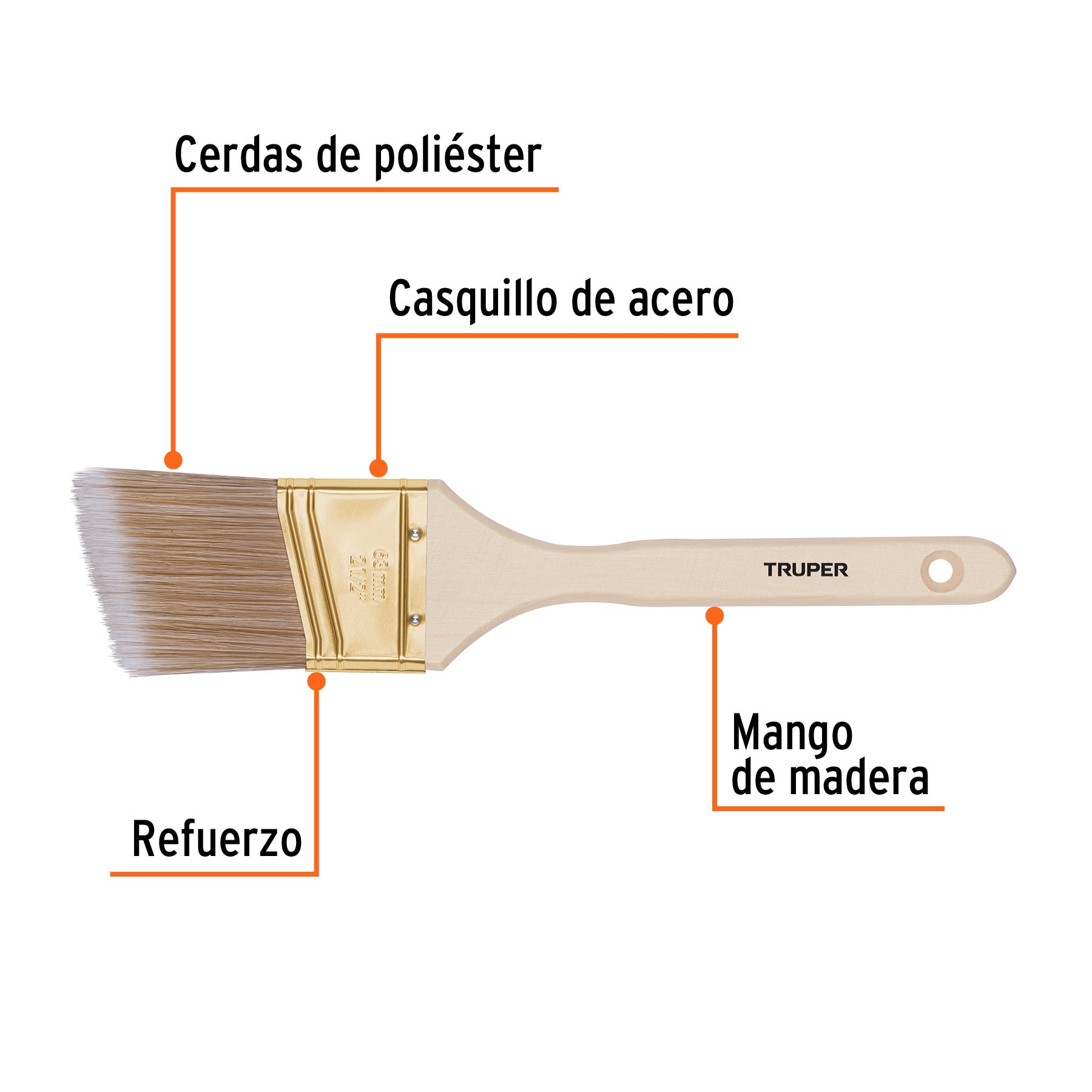 Brocha cerdas sintéticas 2-1/2" corte angular, mango madera
