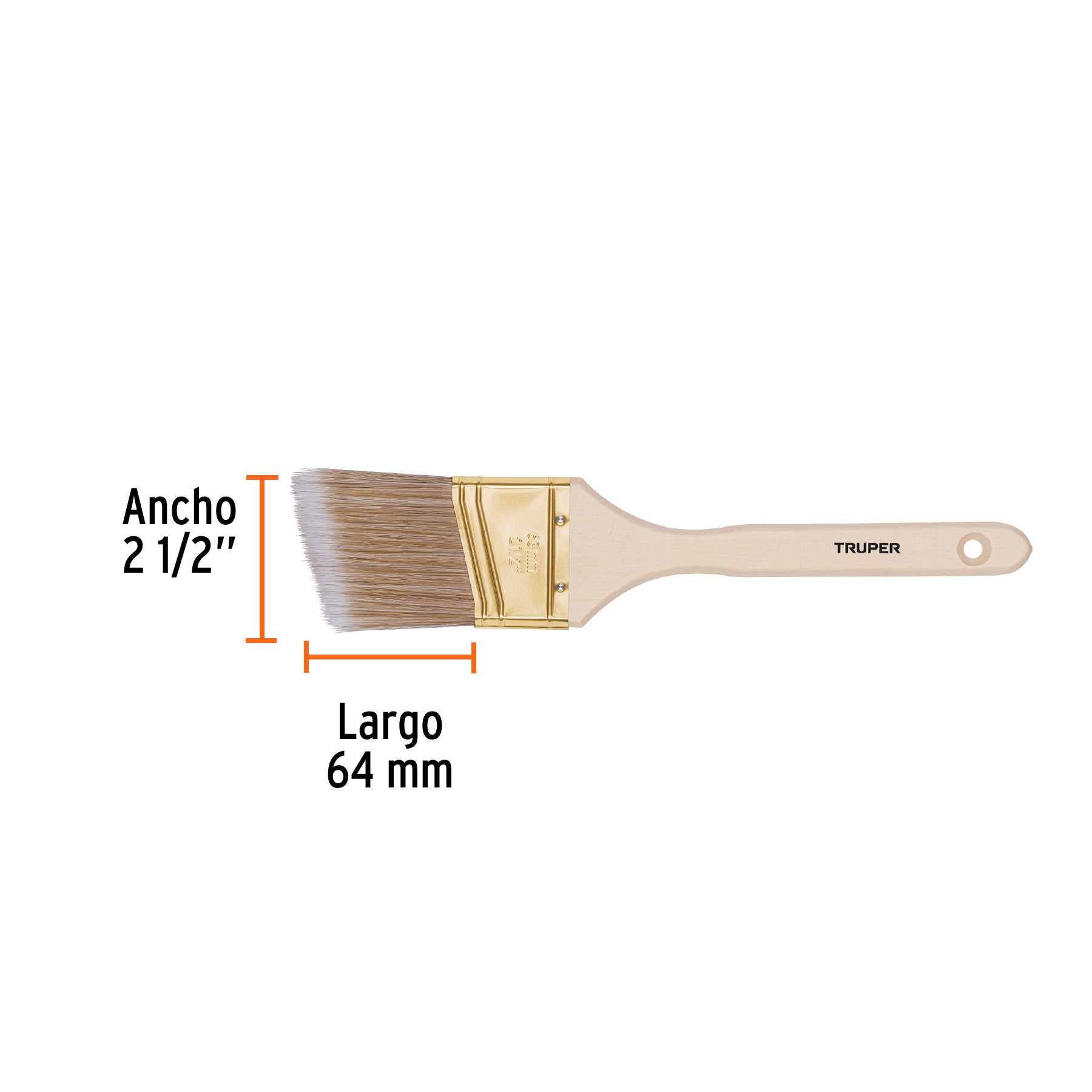Brocha cerdas sintéticas 2-1/2" corte angular, mango madera