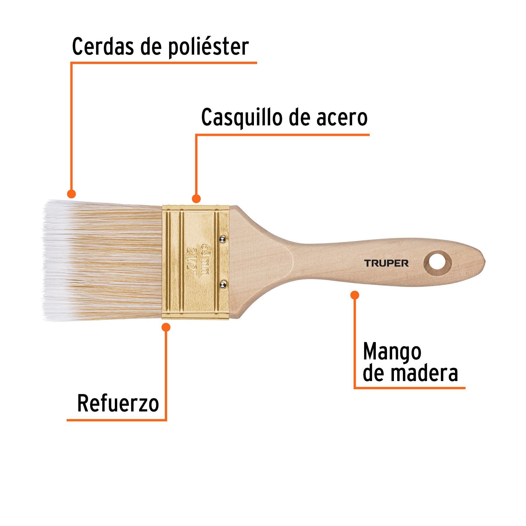 Brocha cerdas sintéticas 2-1/2" corte recto, mango de madera