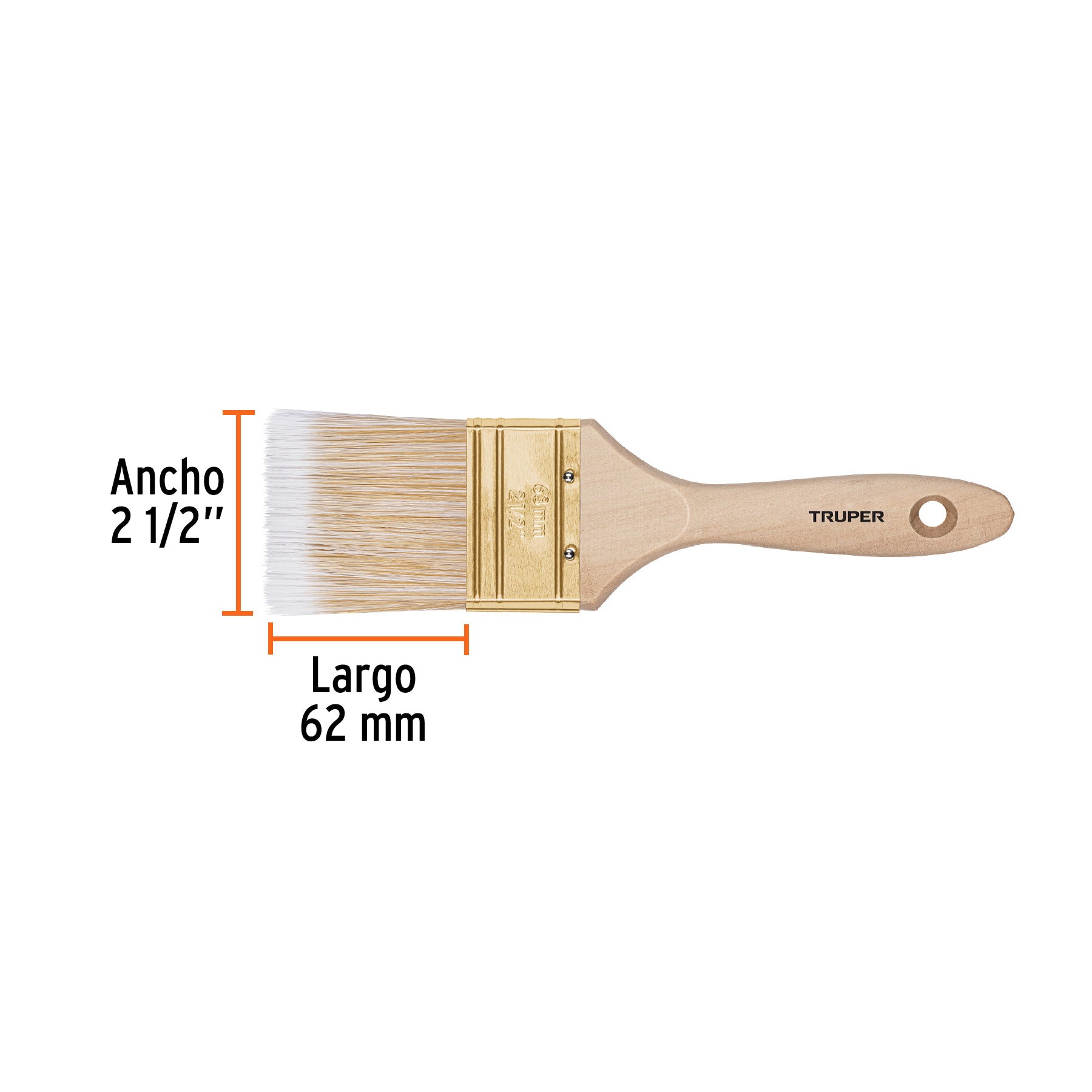 Brocha cerdas sintéticas 2-1/2" corte recto, mango de madera