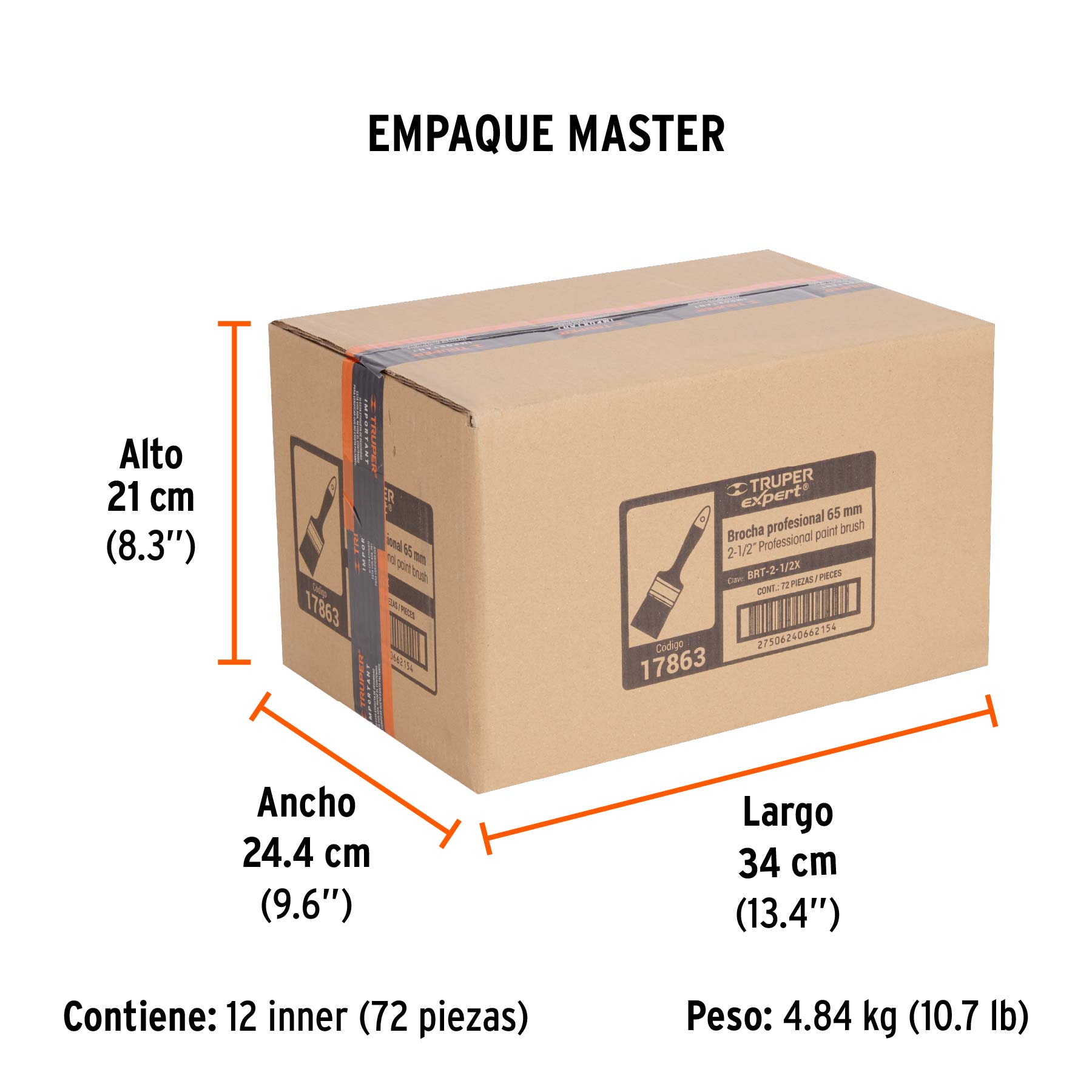 Brocha profesional de 2-1/2" mango de plástico, EXPERT - Empaque