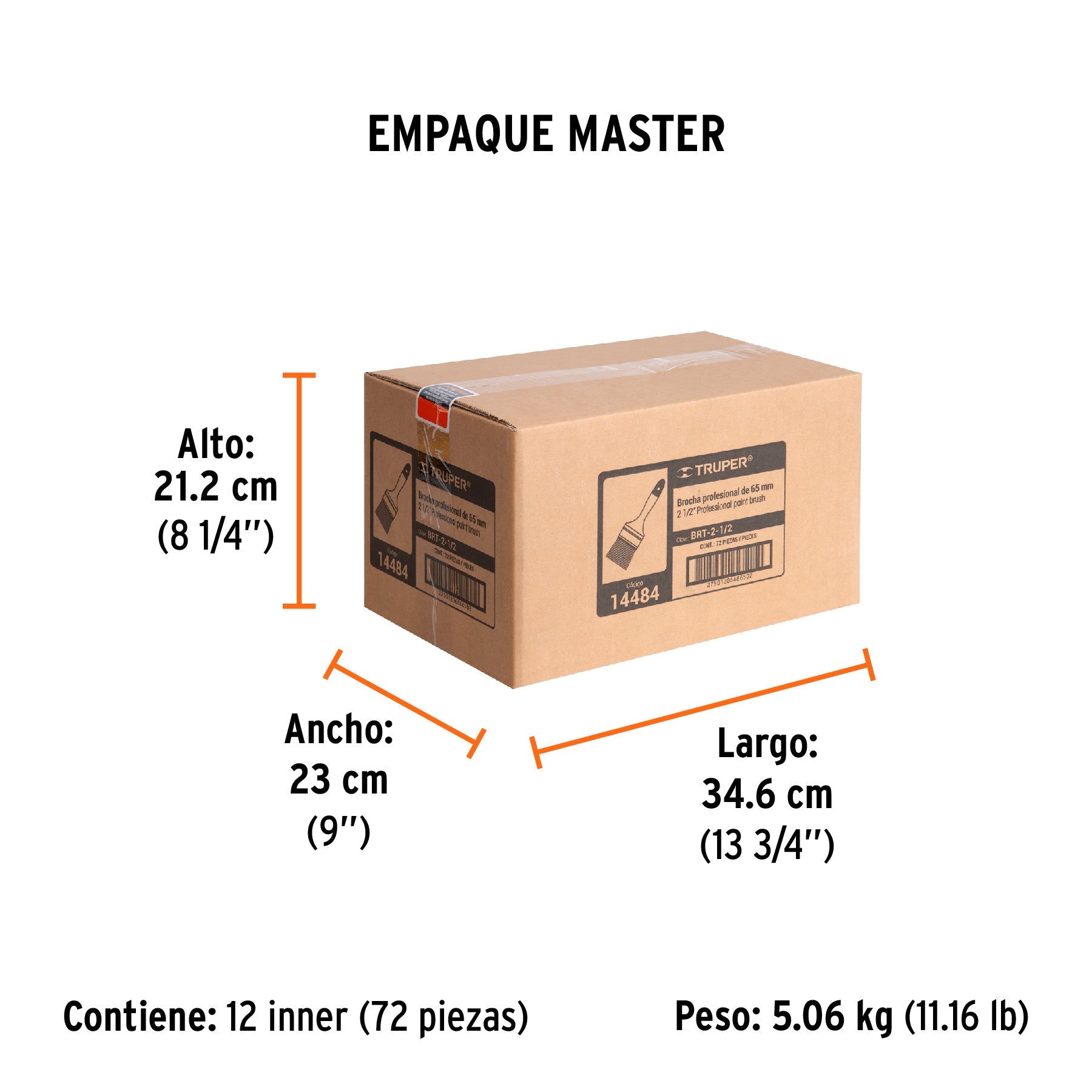 Brocha profesional de 2-1/2" con mango de plástico, TRUPER - Empaque