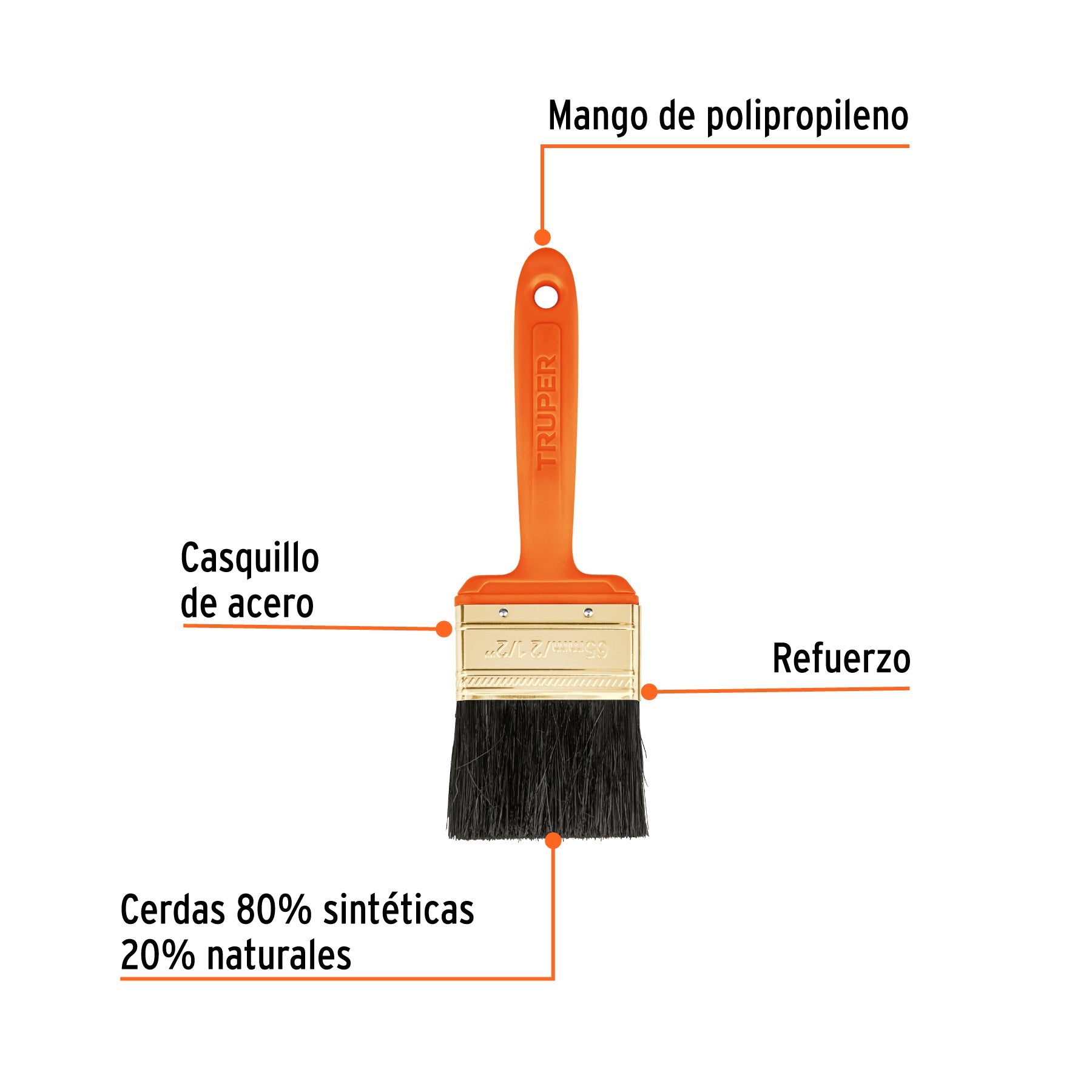 Brocha profesional de 2-1/2" con mango de plástico, TRUPER
