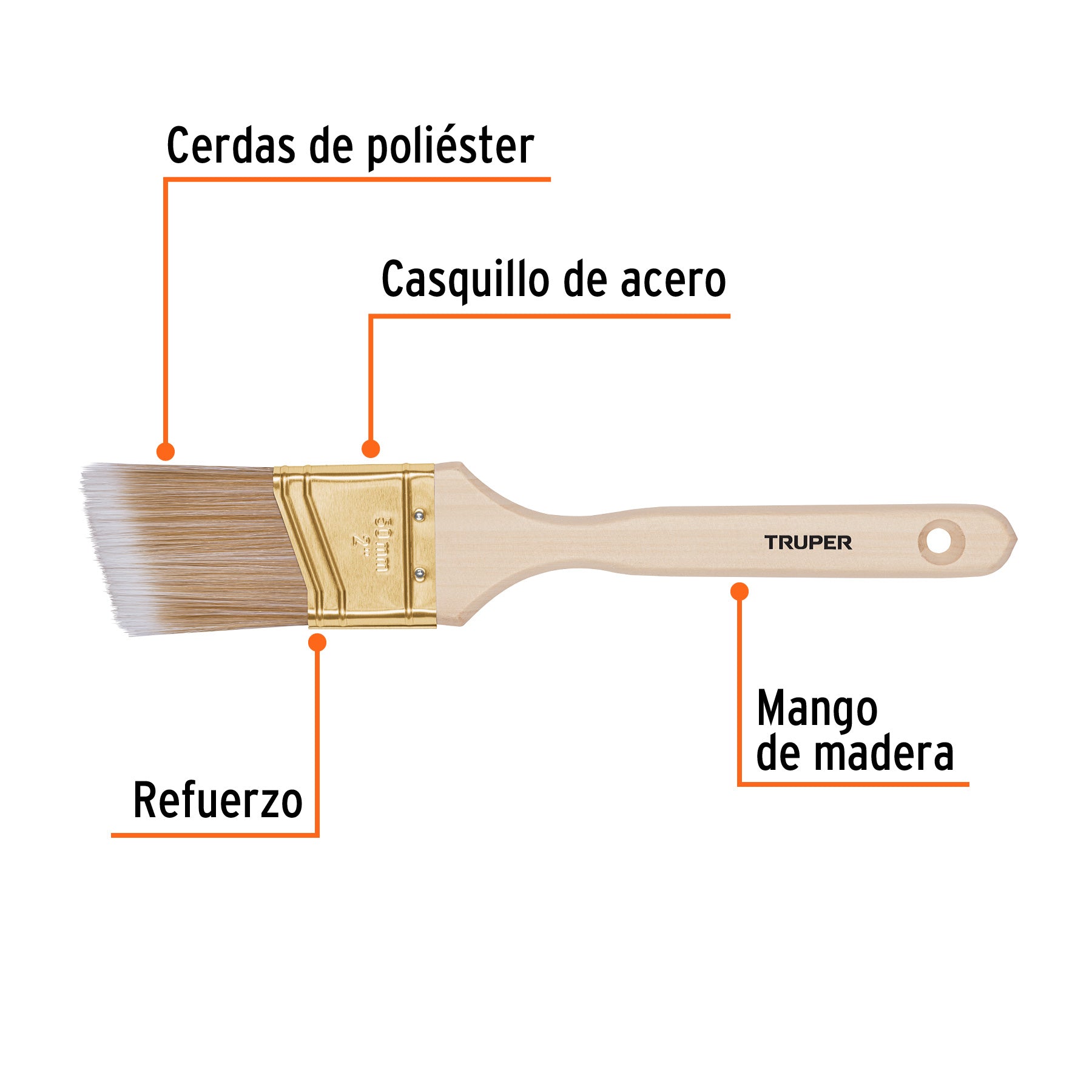 Brocha cerdas sintéticas 2" corte angular, mango de madera