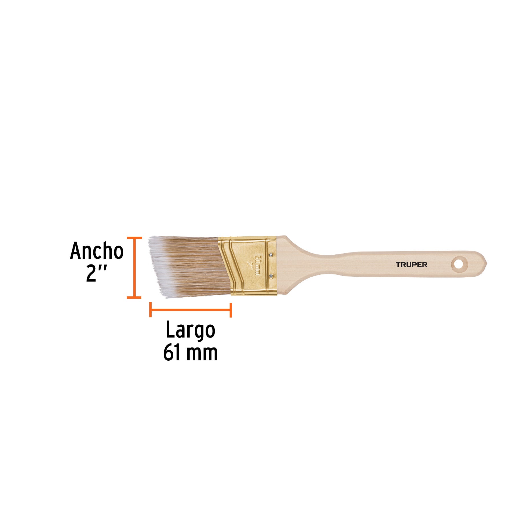 Brocha cerdas sintéticas 2" corte angular, mango de madera